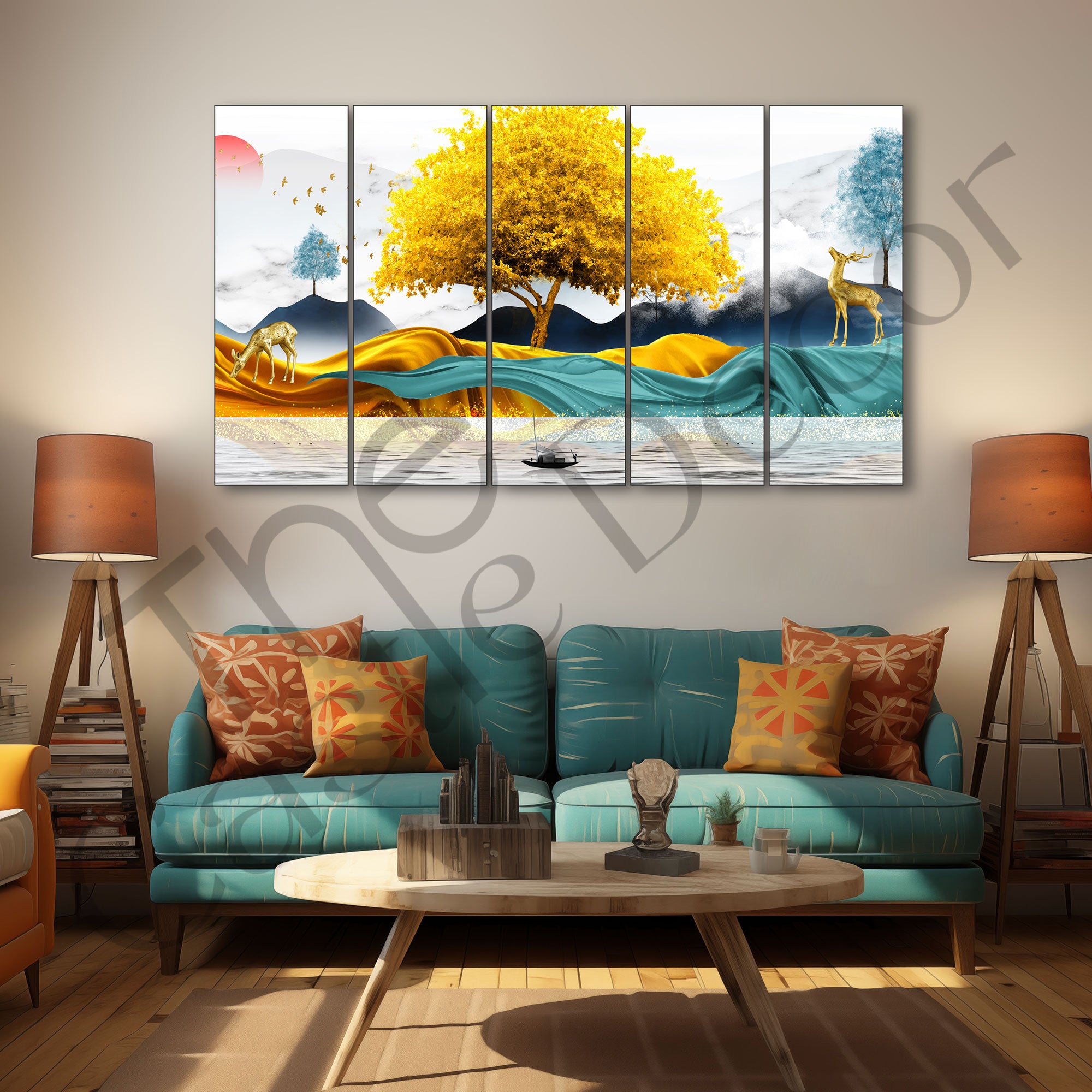Golden Deer Painting with frame Big Size Wall Art for living room,Bedroom,Drawing room,Hotels