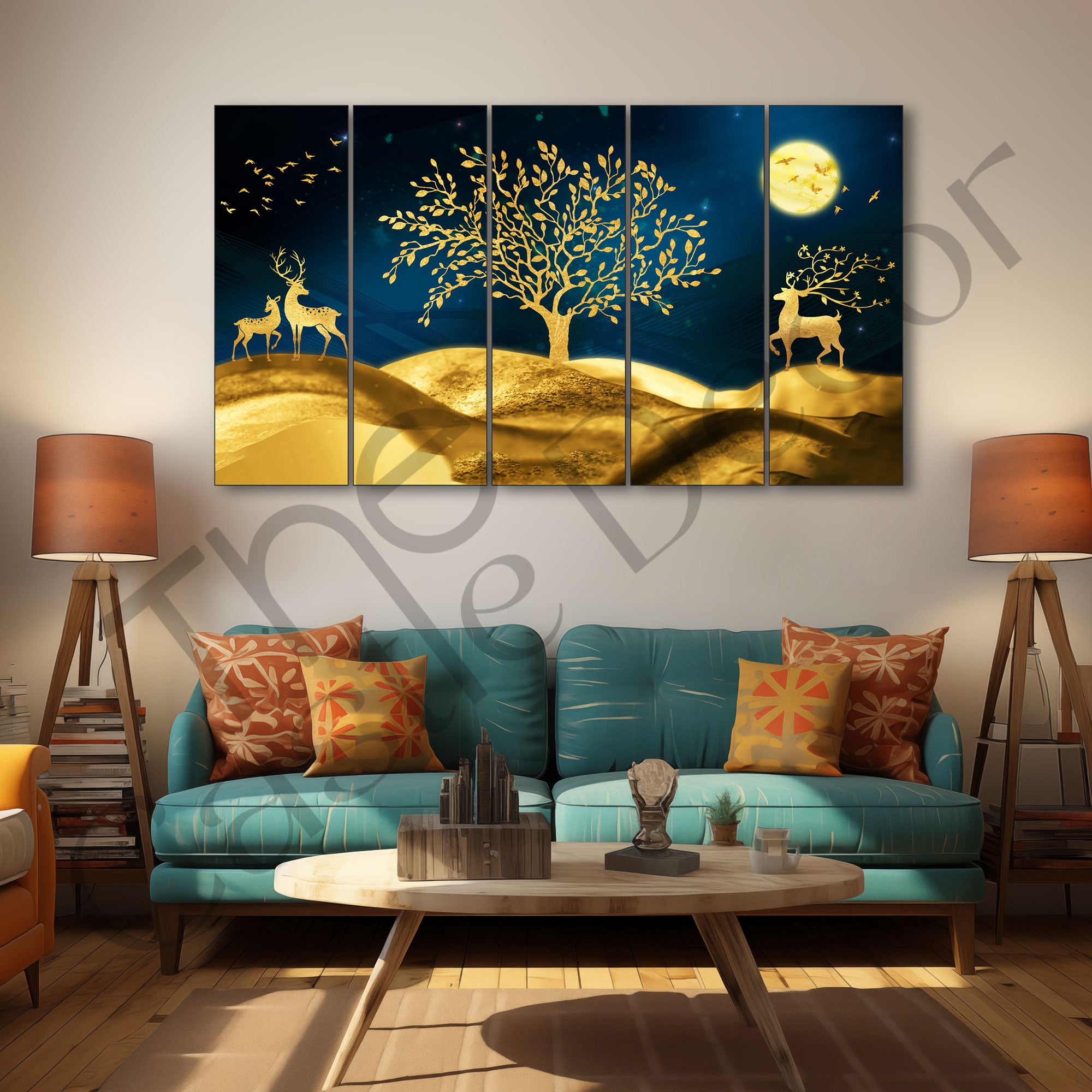 Golden Deer Painting with frame Big Size Wall Art for living room,Bedroom,Drawing room,Hotels