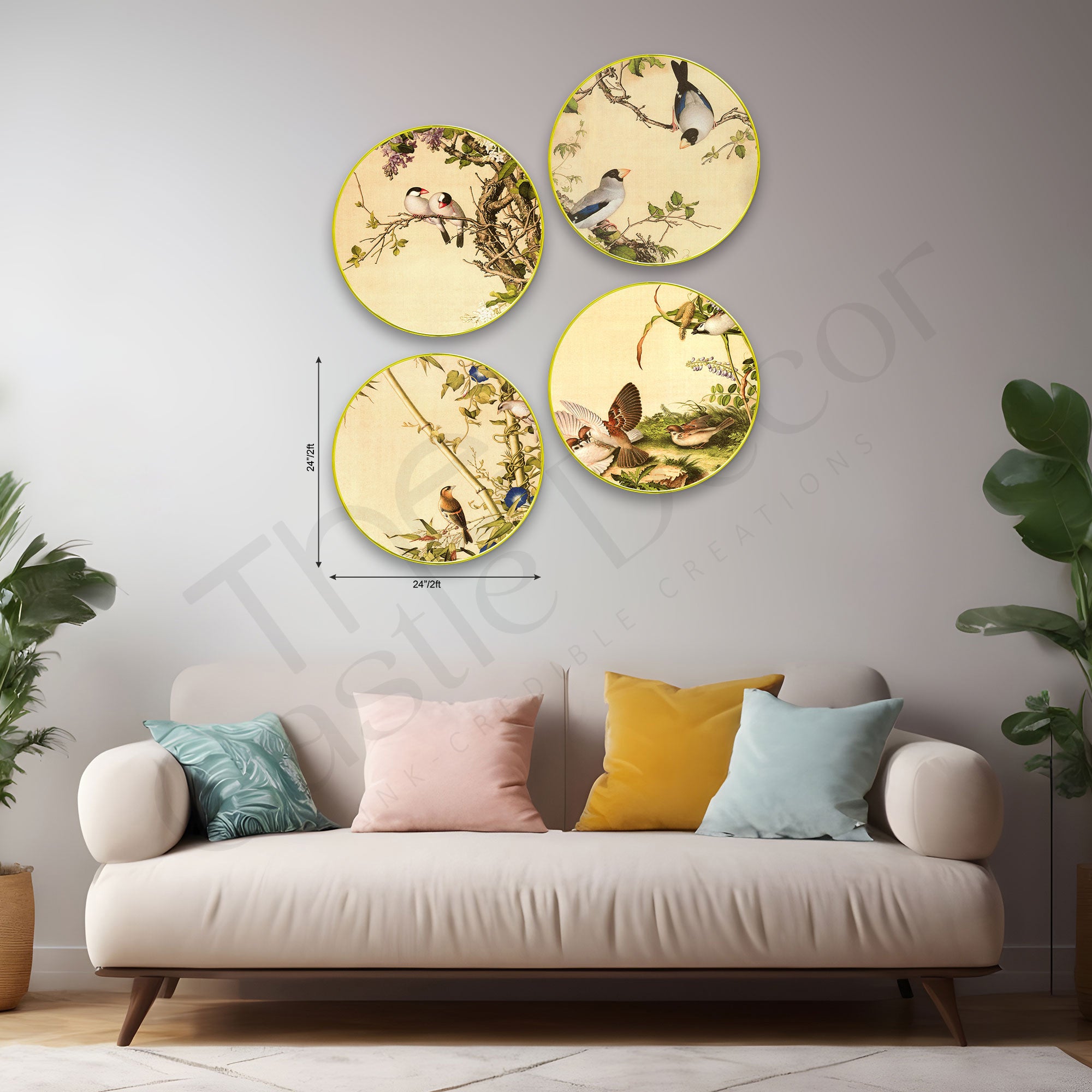 Birds Sparkle Wooden Wall Plates Set of 4 for Home Decoration Art-73