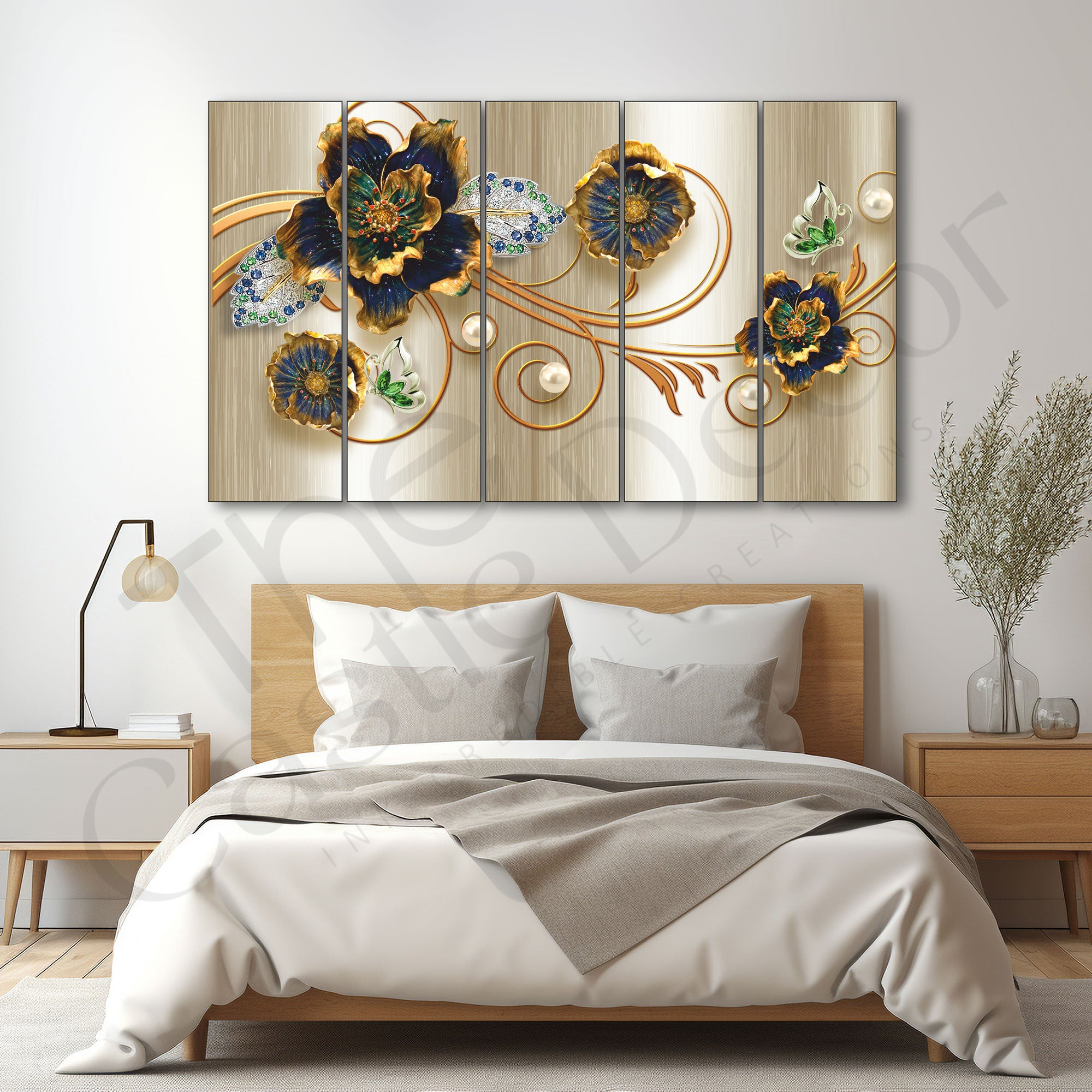 Modern Floral Art Painting Set of 5 for Home Decoration