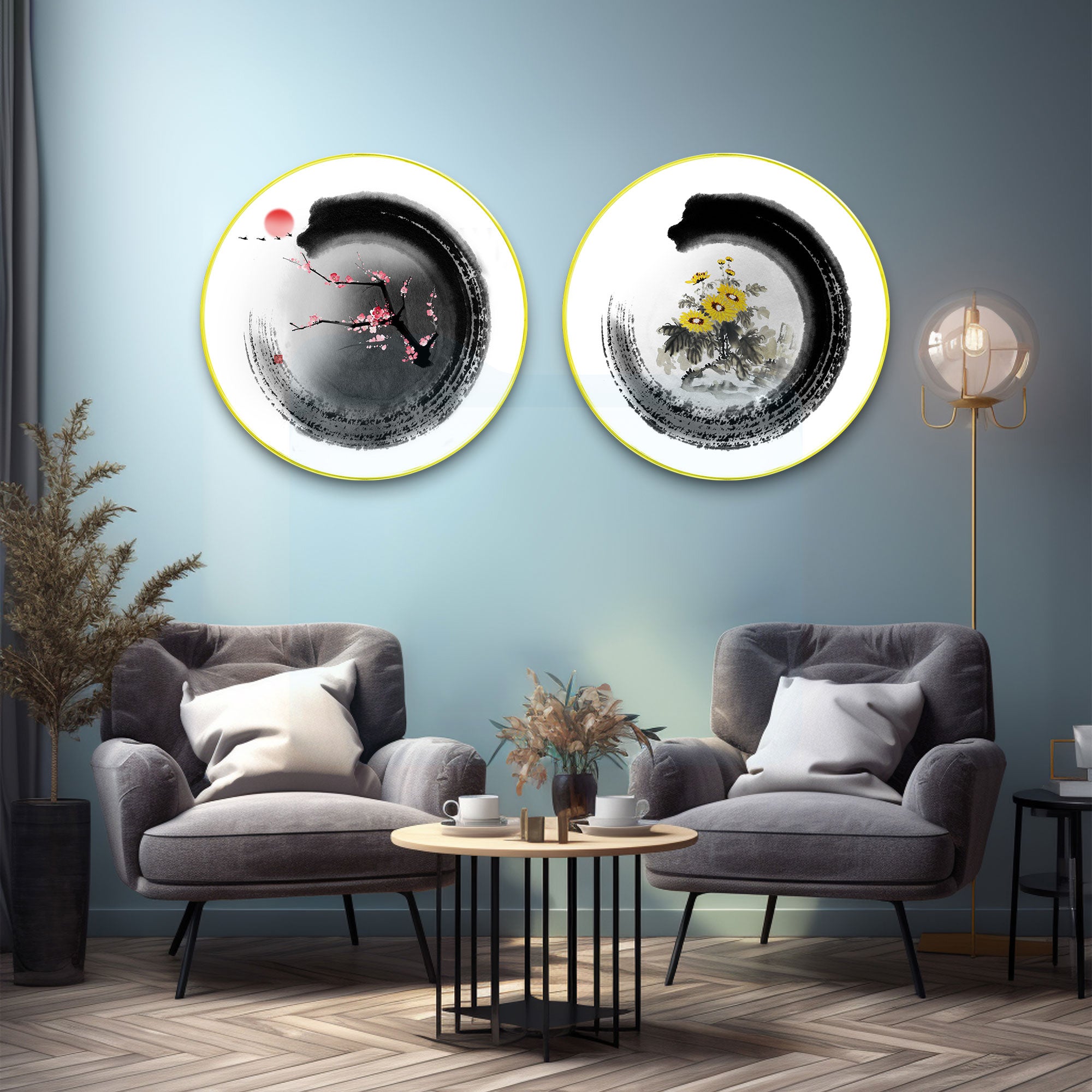 Abstract Sparkle Wooden Wall Plates Set of 2 for Home Decoration Art-39