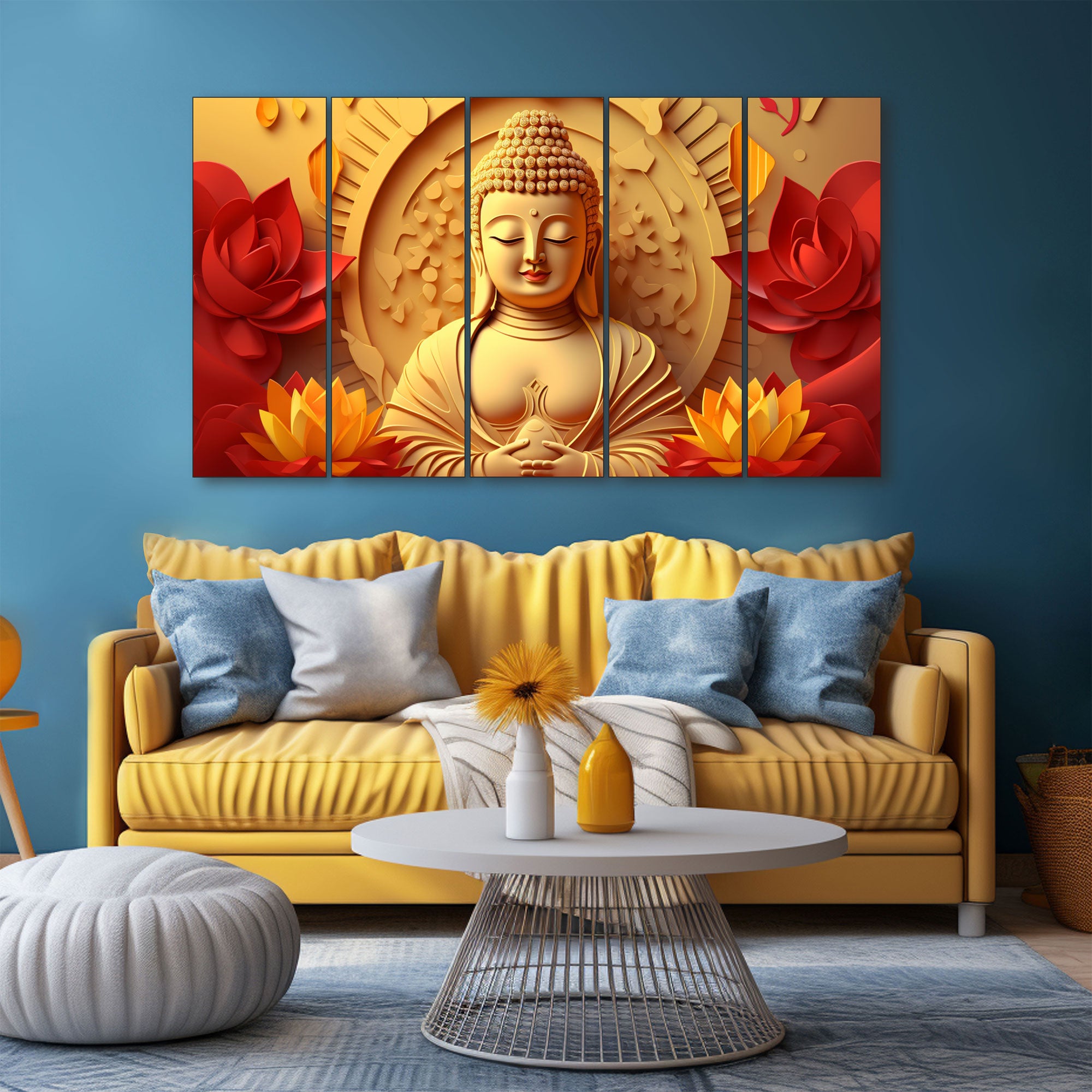 Lord Budha Painting with frame Big Size Wall Art for living room,Bedroom,Drawing room,Hotels
