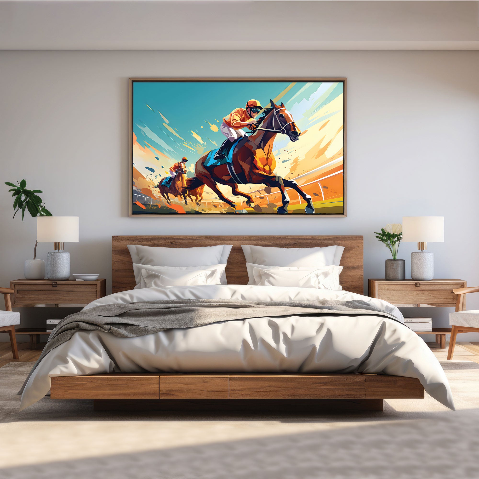 Horse racing Abstract Canvas painting with frame Big Size Wall Art for living room,Bedroom,Drawing room,Hotels