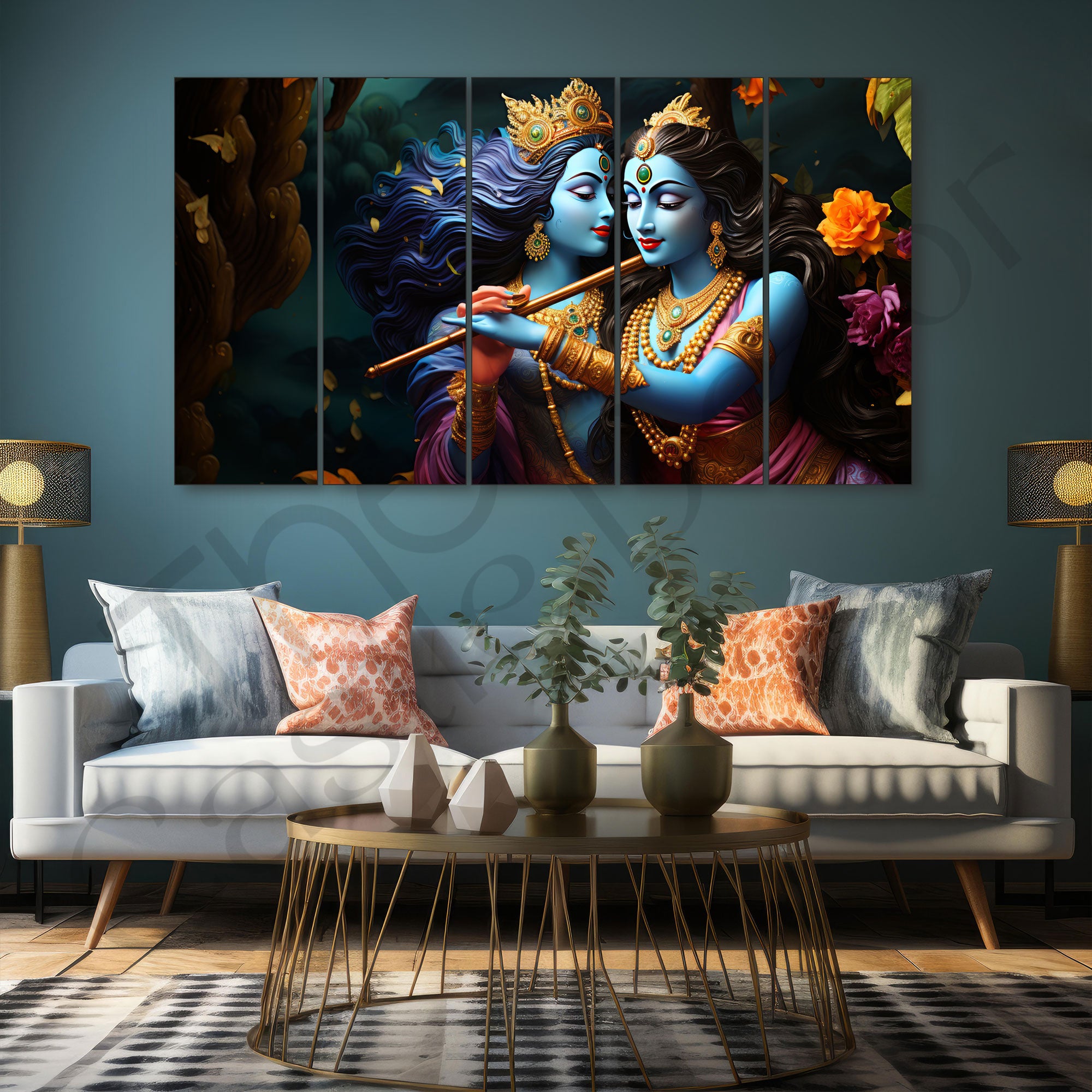 Radha Krishna Painting with frame Big Size Wall Art for living room,Bedroom,Drawing room,Hotels