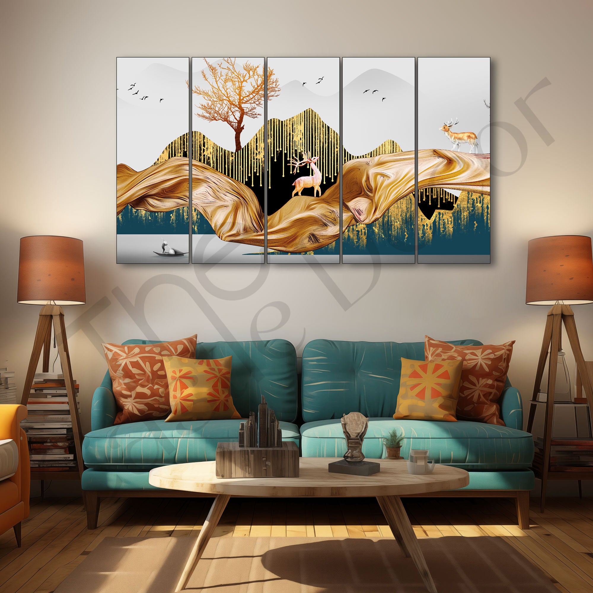 Golden Deer Painting with frame Big Size Wall Art for living room,Bedroom,Drawing room,Hotels