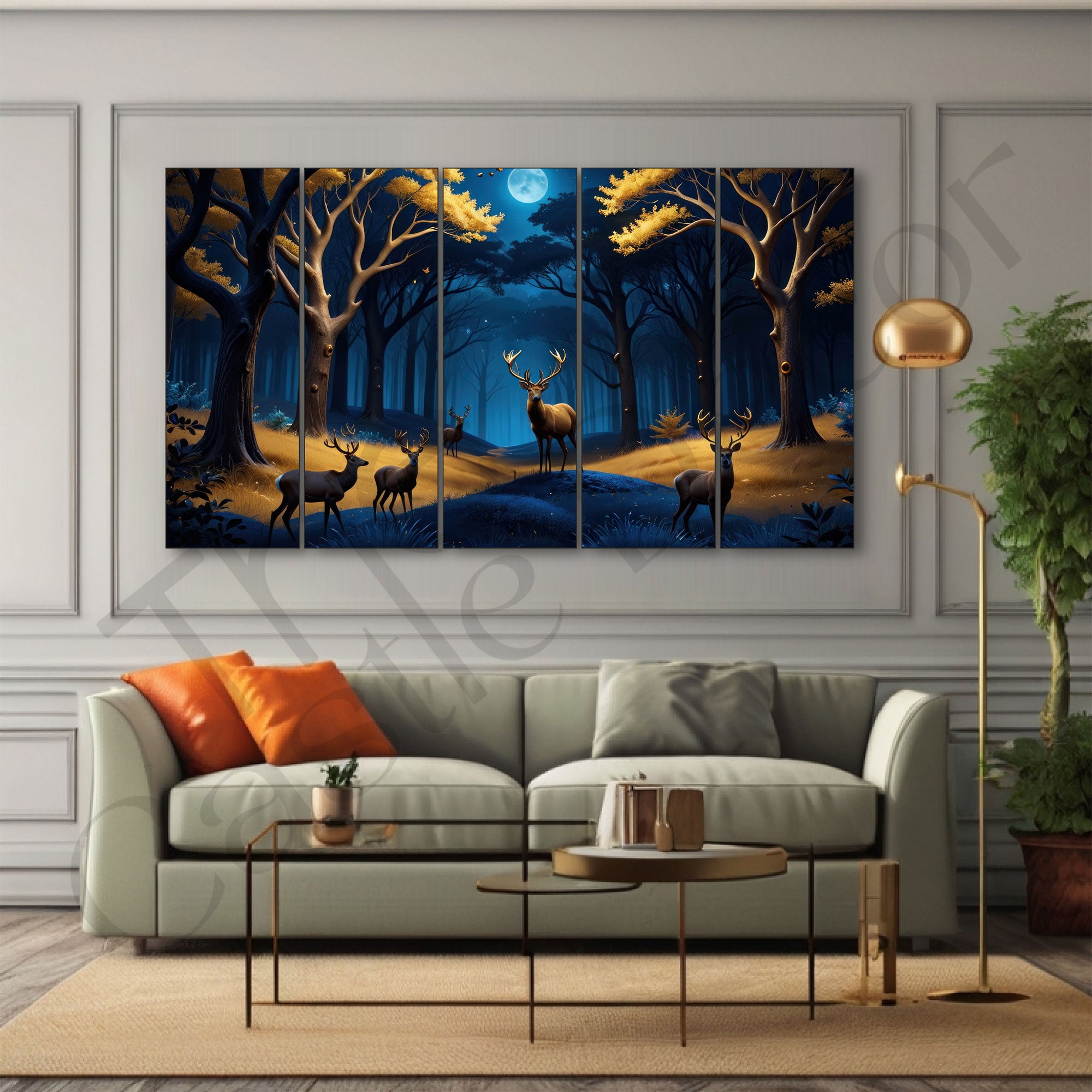 Vaastu Golden Deer Painting with frame Big Size Wall Art for living room,Bedroom,Drawing room,Hotels