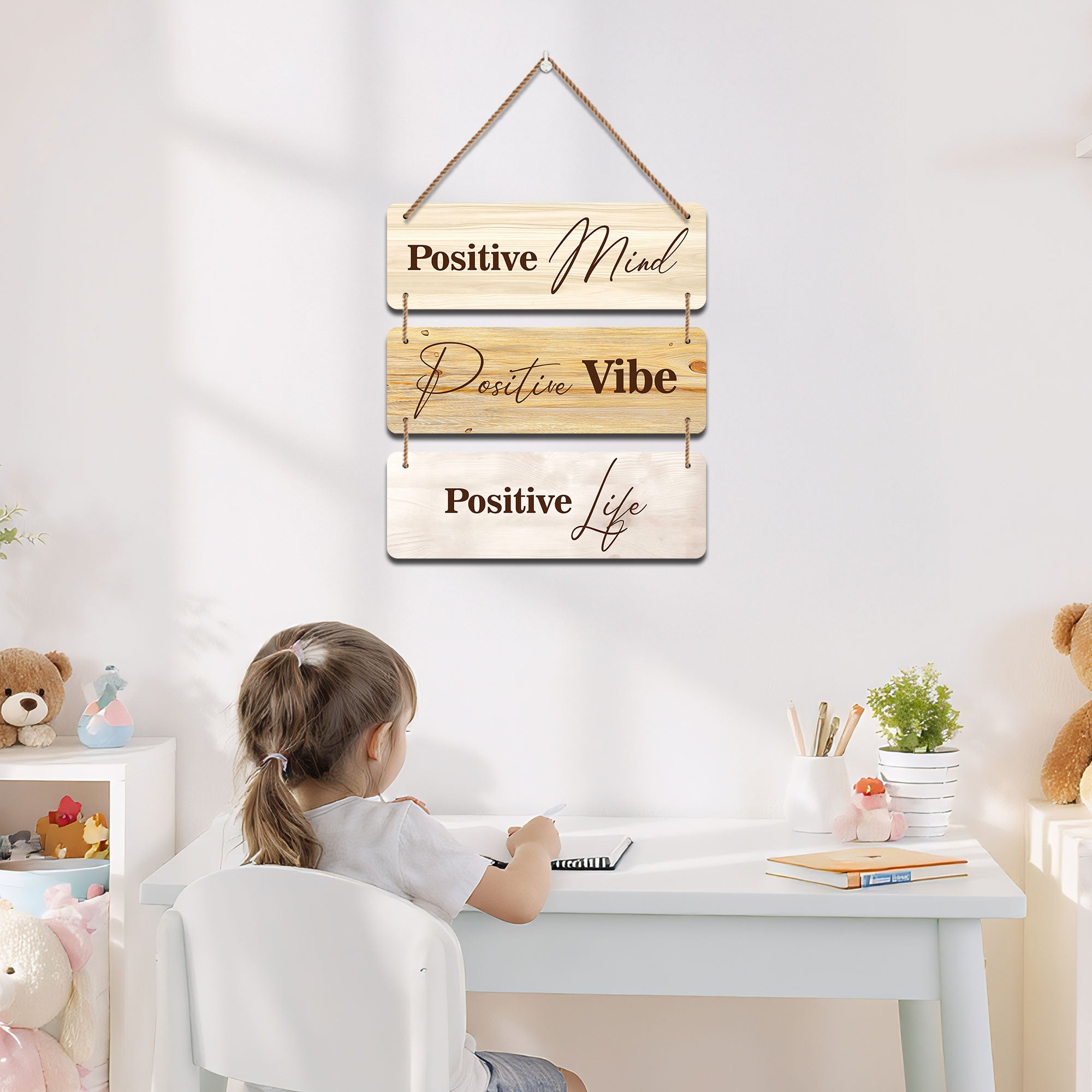 The Castle Decor Motivational Positive Quotes Wall Hanging Decor | “Positive Mind Positive Vibe Positive Life” Wooden Wall Plates for Home & Office