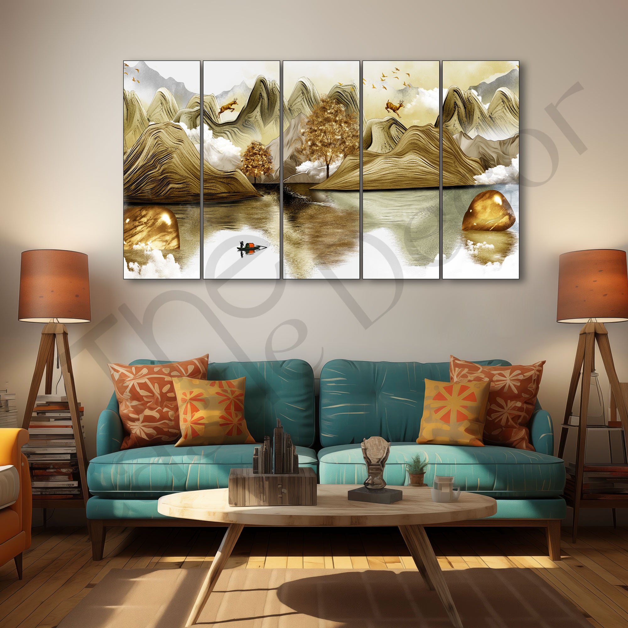 Golden Deer Painting with frame Big Size Wall Art for living room,Bedroom,Drawing room,Hotels