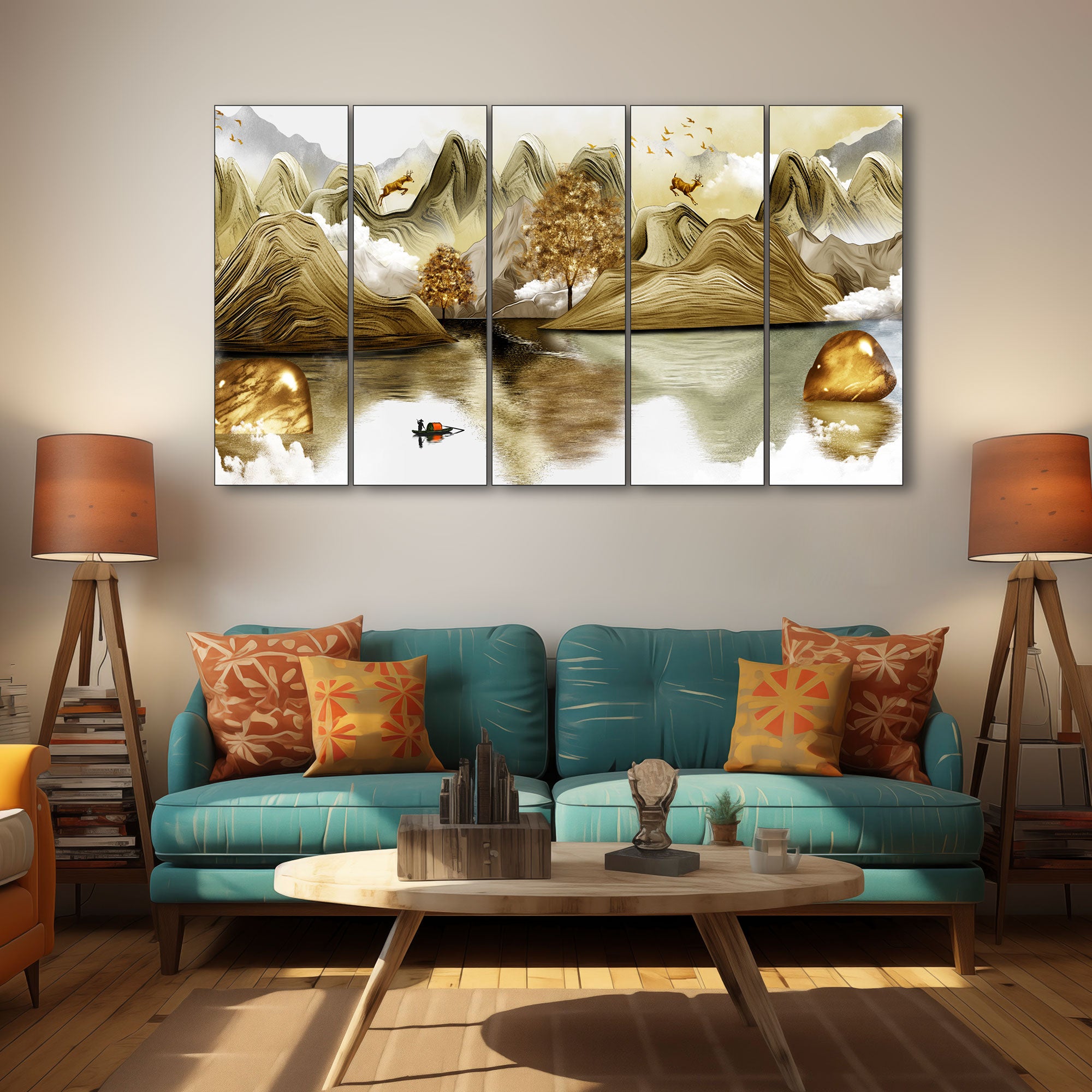Golden Deer Painting with frame Big Size Wall Art for living room,Bedroom,Drawing room,Hotels