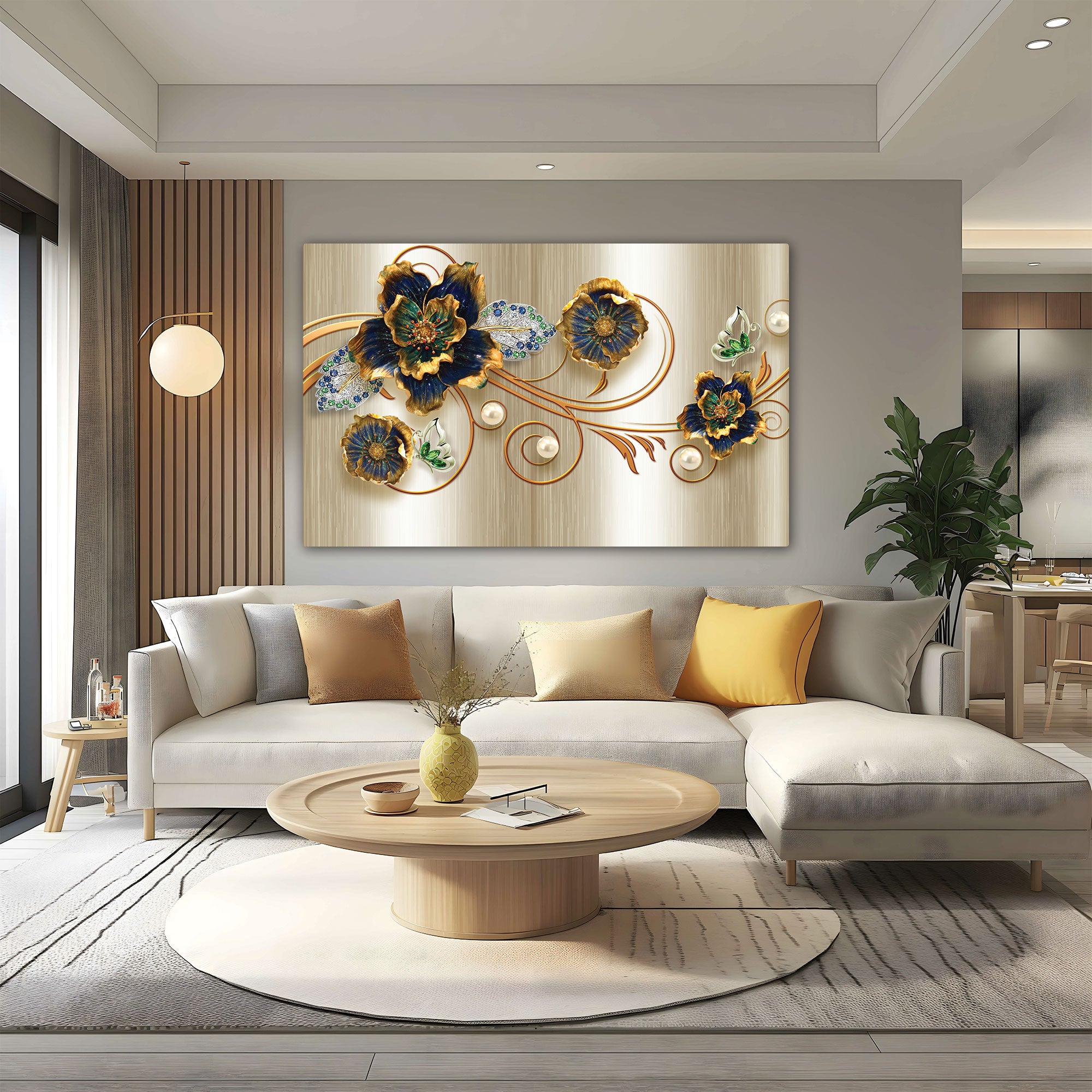 Flower metal look Canvas painting with frame Big Size Wall Art for living room,Bedroom,Drawing room,Hotels