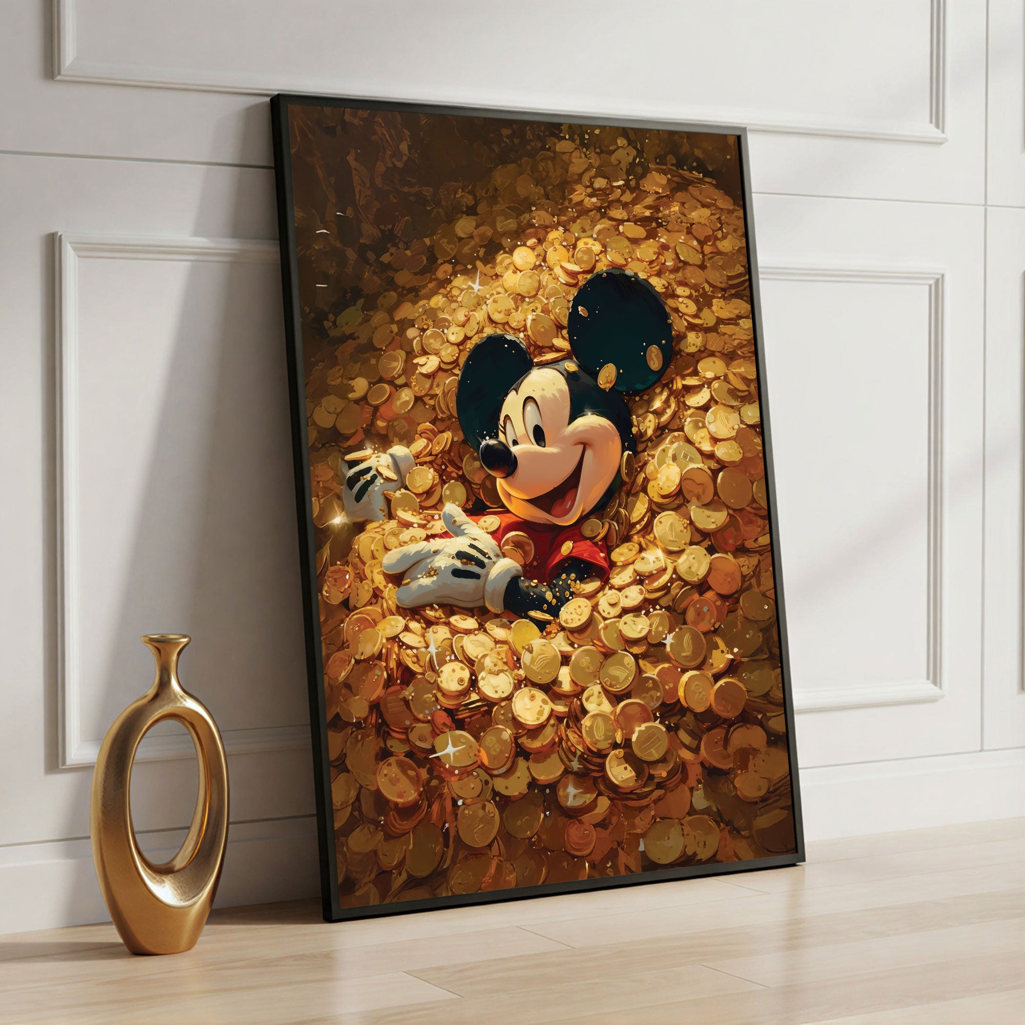 The Castle Decor Luxury Cartoon Wealth Wall Art, Gold Coin Fantasy Character Artwork with Premium Sparkle Finish, 20×30 Inch Wall Décor for Man Cave