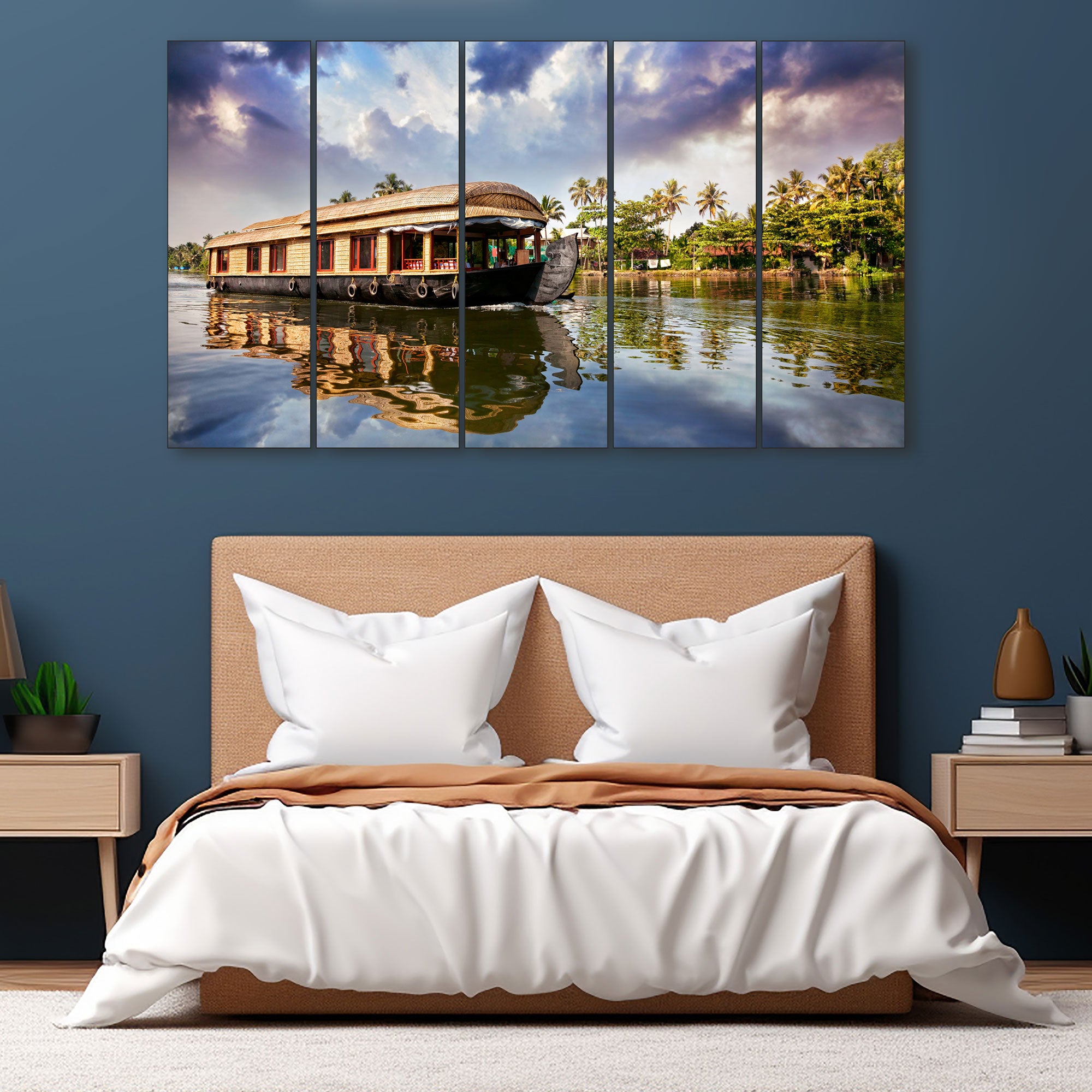 Kerala Boat Painting with frame Big Size Wall Art for living room,Bedroom,Drawing room,Hotels 27x48"
