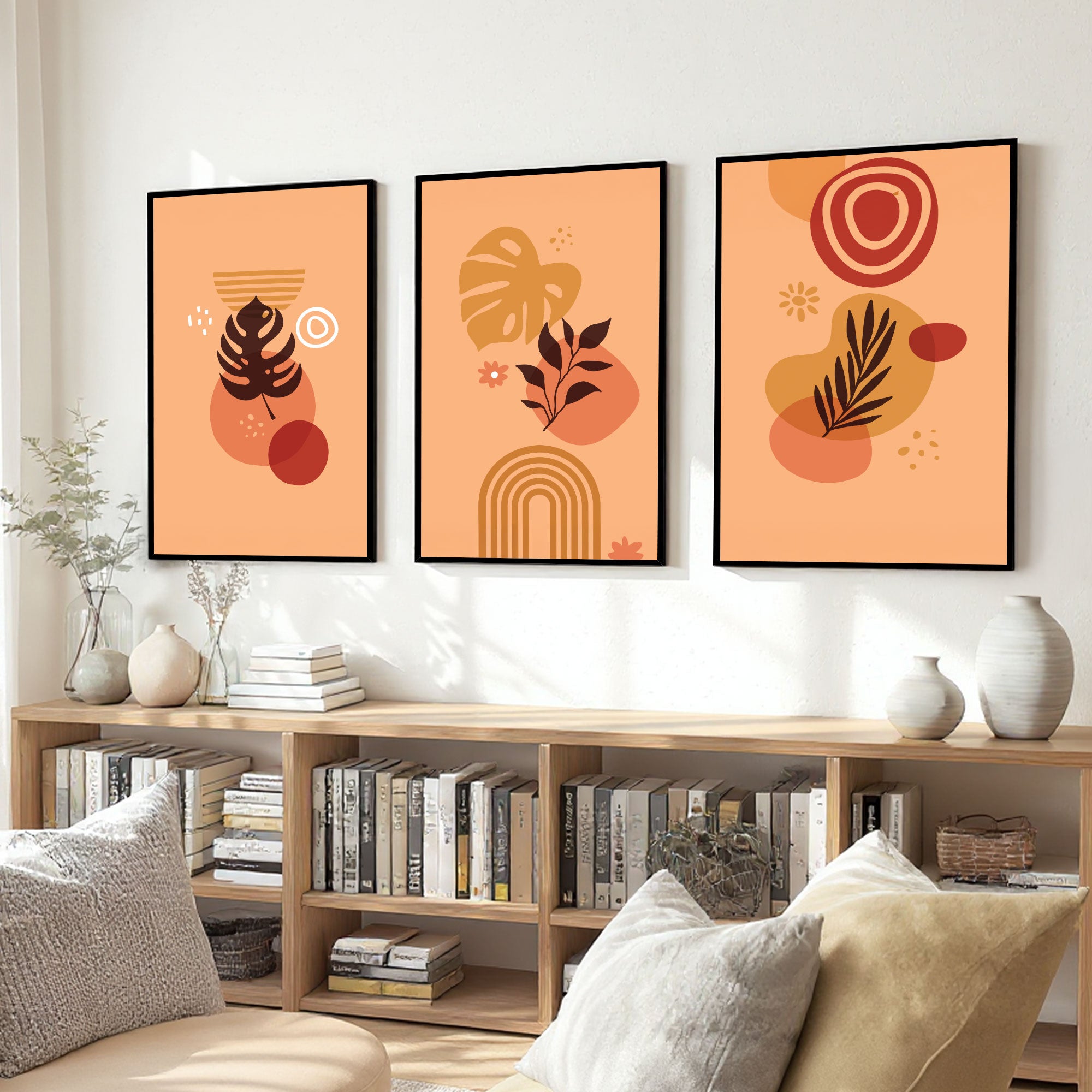 The Castle Decor Boho Wall Art for Living Room Big Size | Framed Abstract Botanical Paintings for Living Room & Bedroom | Modern Home Decoration & Perfect Gifting Option | Set of 3 (11×17 Inch Each) 10