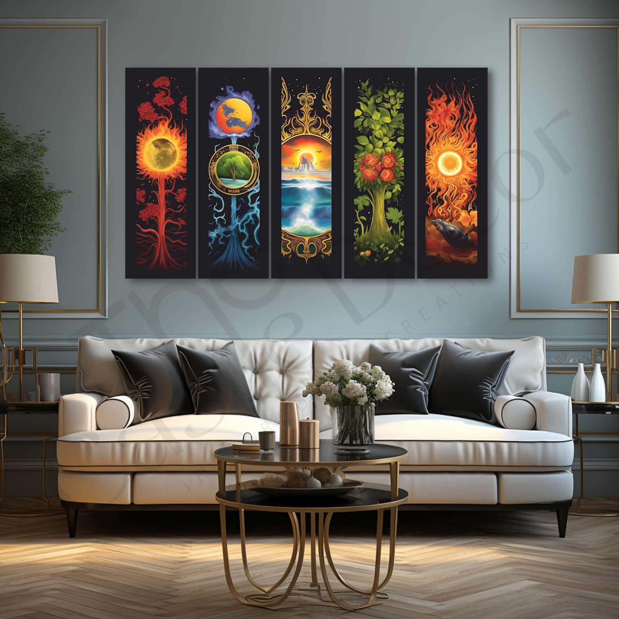 Five Nature Elements Painting Set of 5 for Home Decoration 27X48