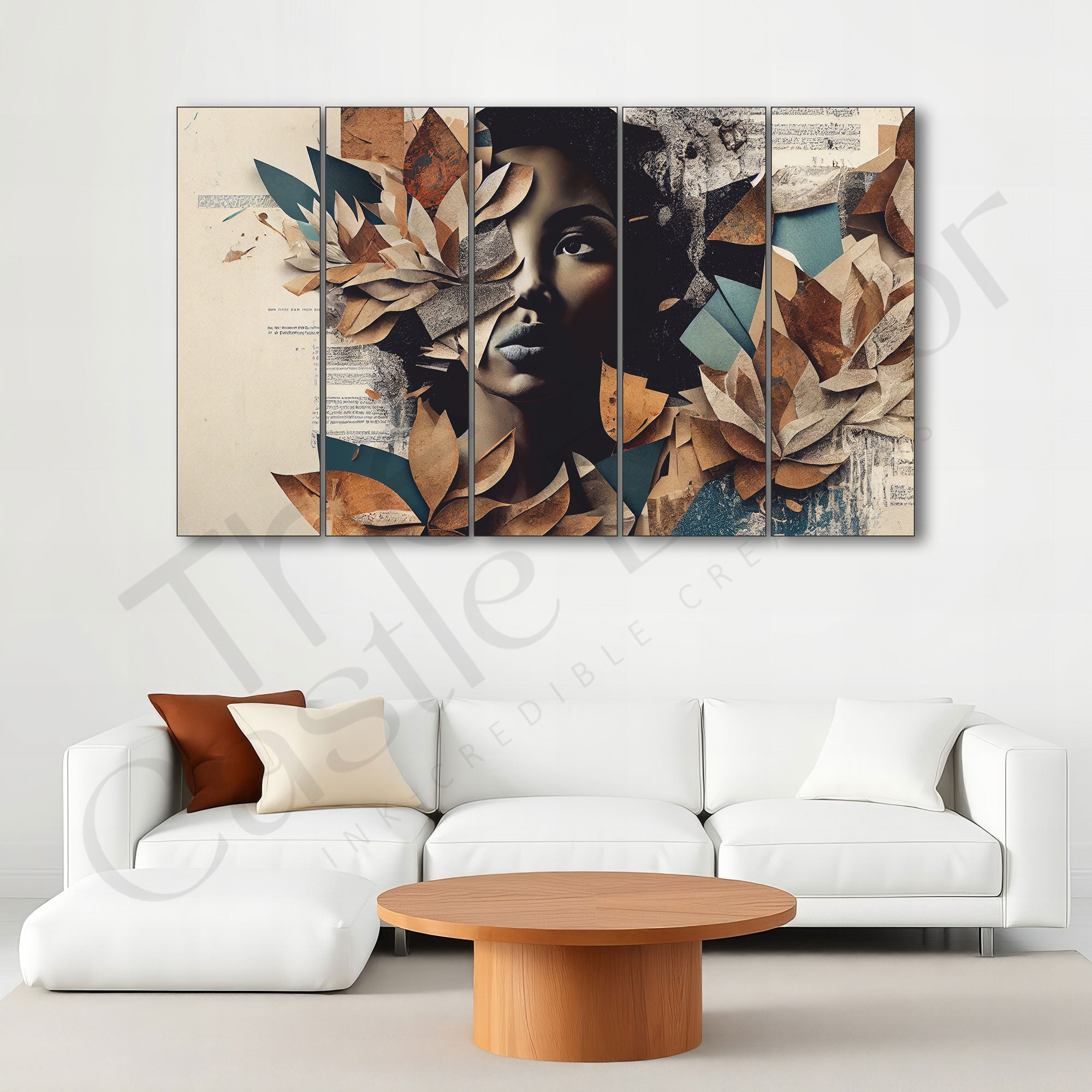 The Leafy Lady A Modern Art Set of 5 Big Size Multiple Frames Wall Art Painting for living room,Bedroom,Drawing room,Hotels-Wooden Framed-Digital Painting