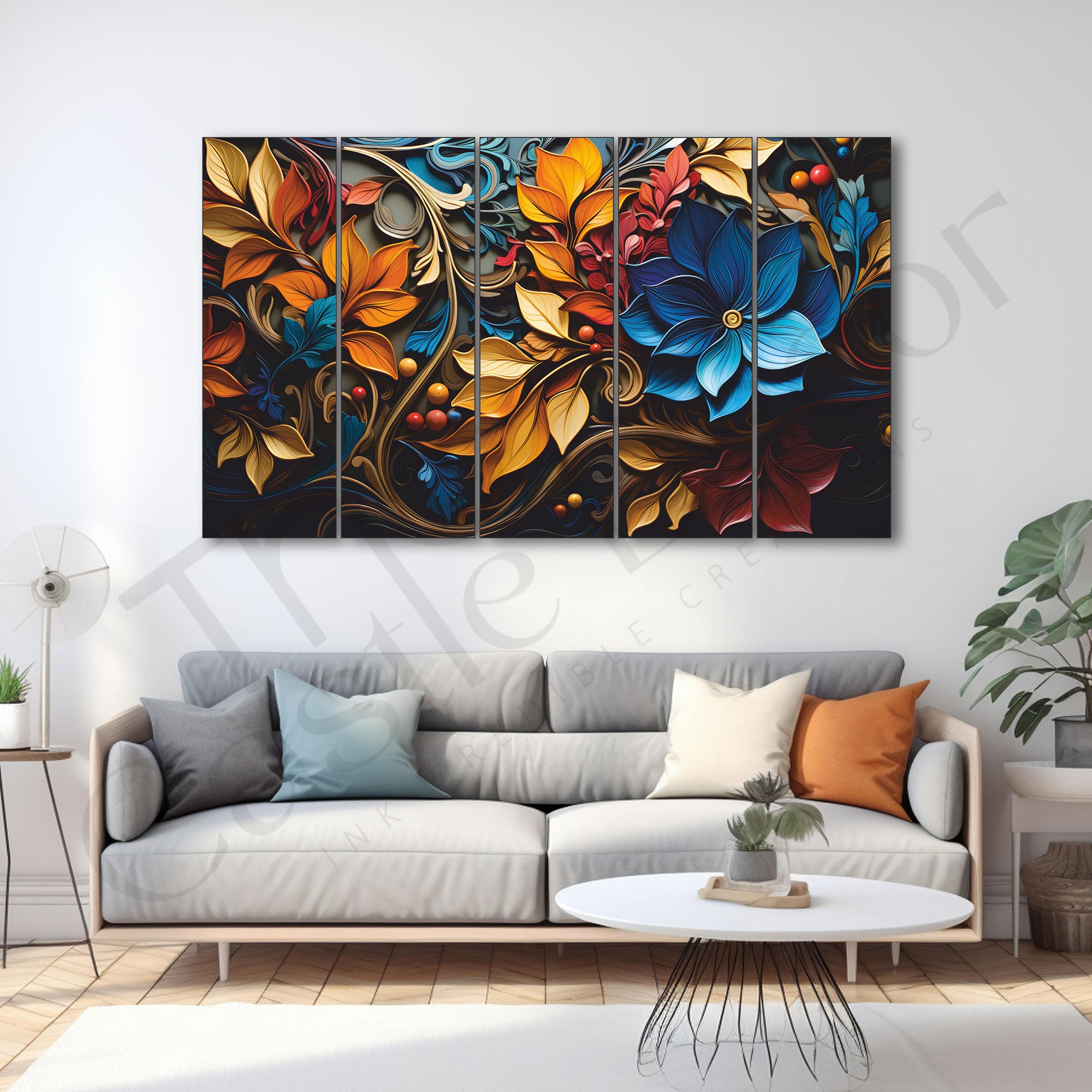 Multicolour flower Set of 5 Big Size Multiple Frames Wall Art Painting for living room,Bedroom,Drawing room,Hotels-Wooden Framed-Digital Painting