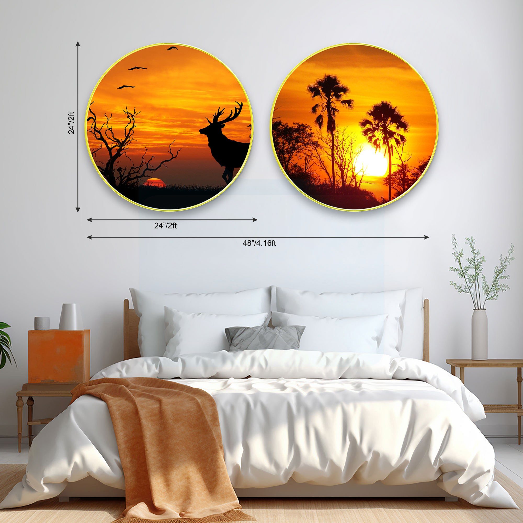 Abstract Sparkle Wooden Wall Plates Set of 2 for Home Decoration Art-45