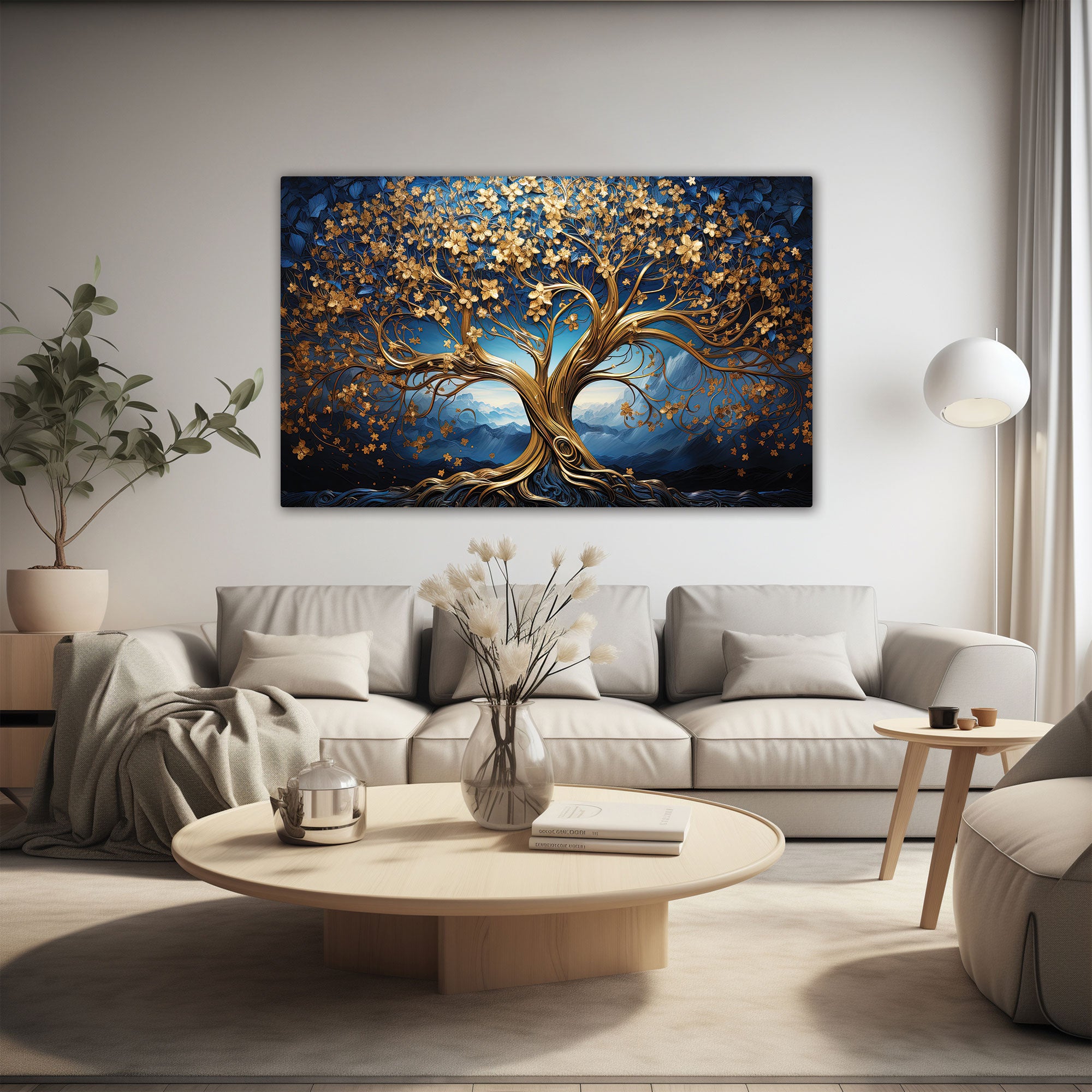 The Castle Decor golden tree canvas/Sparkle painting with frame Big Size Wall Art for living room,Bedroom,Drawing room,Hotels-Wooden Framed-Digital Painting