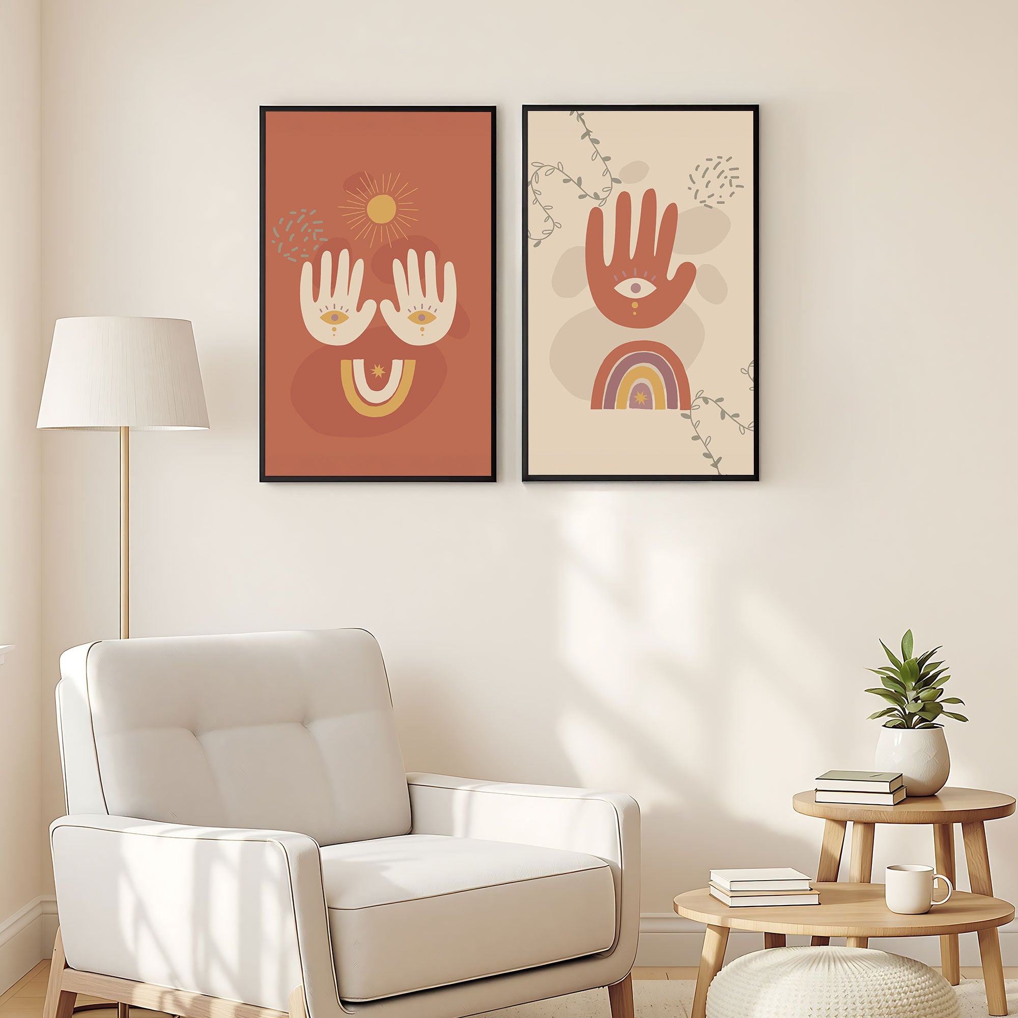 The Castle Decor Boho Wall Art for Living Room Big Size | Framed Abstract Botanical Paintings for Living Room & Bedroom | Modern Home Decoration & Perfect Gifting Option | Set of 2 (11×17 Inch Each)2