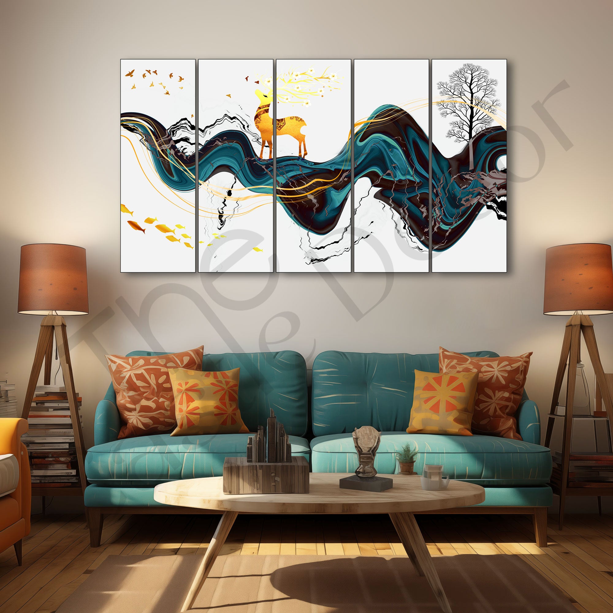 Golden Deer Painting with frame Big Size Wall Art for living room,Bedroom,Drawing room,Hotels