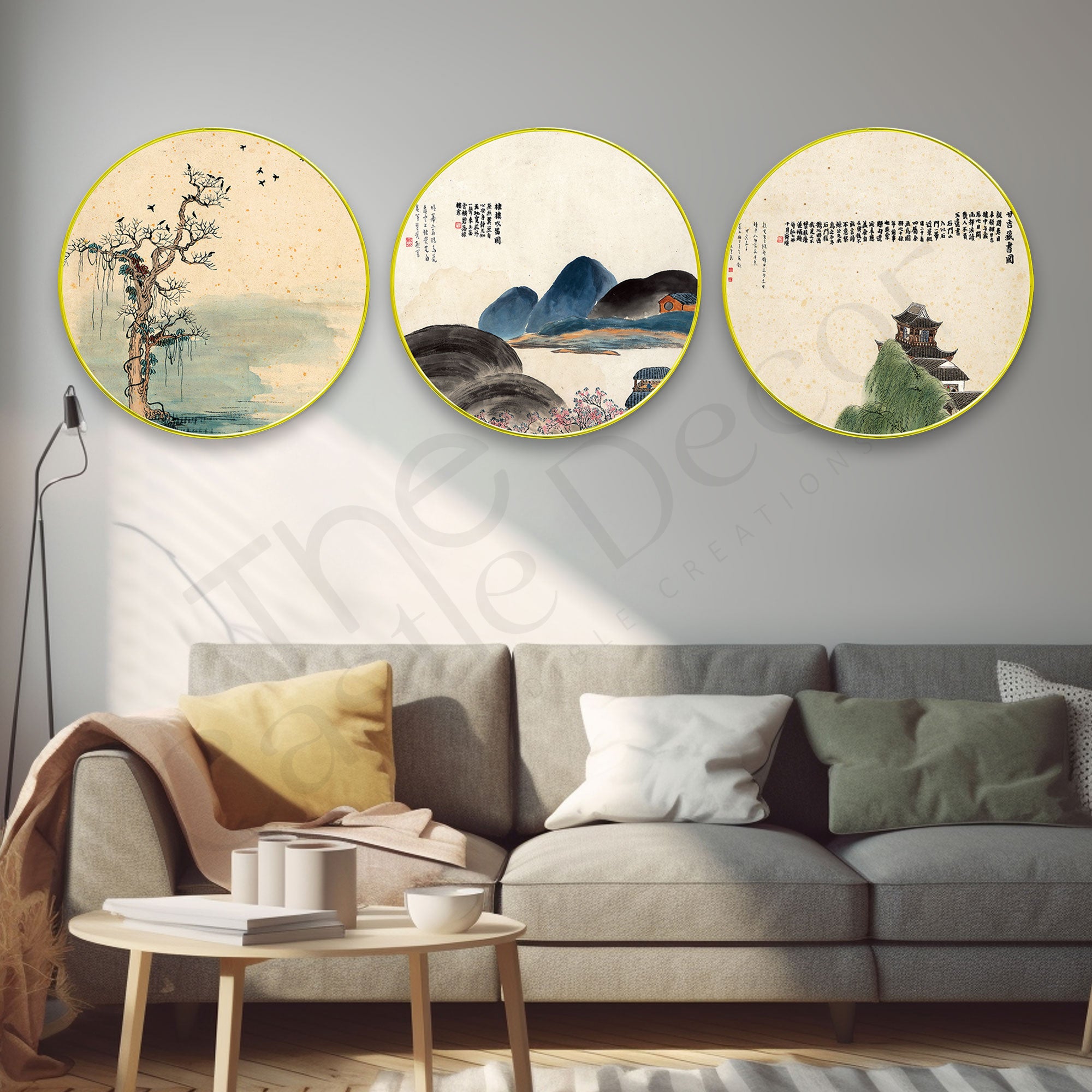 Japanese Sparkle Wooden Wall Plates Set of 3 for Home Decoration Art-63