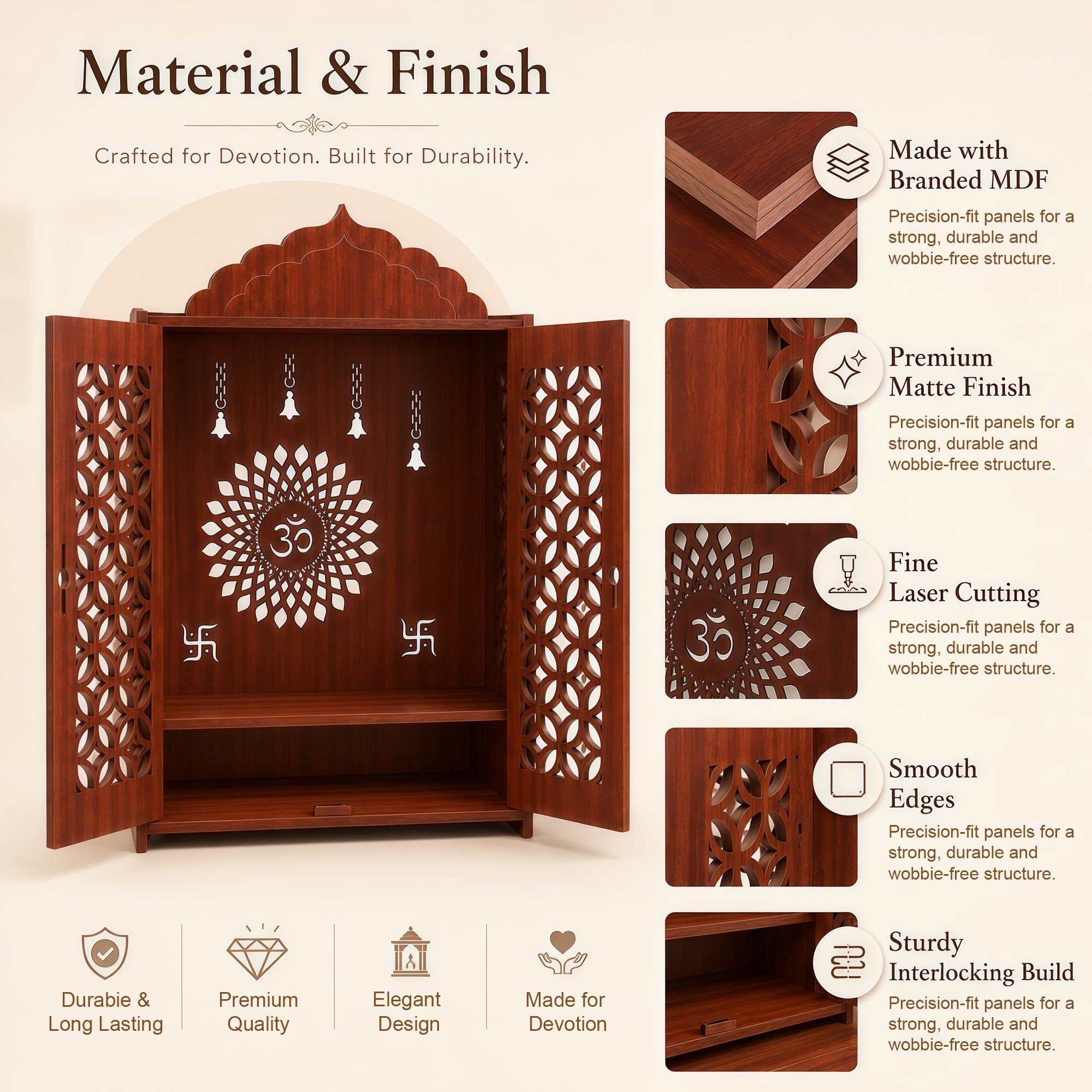 The Castle Decor Wooden Mandir for Home, Premium MDF Home Temple with Double Doors for Pooja Room, Wall Hanging & Tabletop Temple, Matte Finish, 16.5 x 24.5 x 10.5 Inch