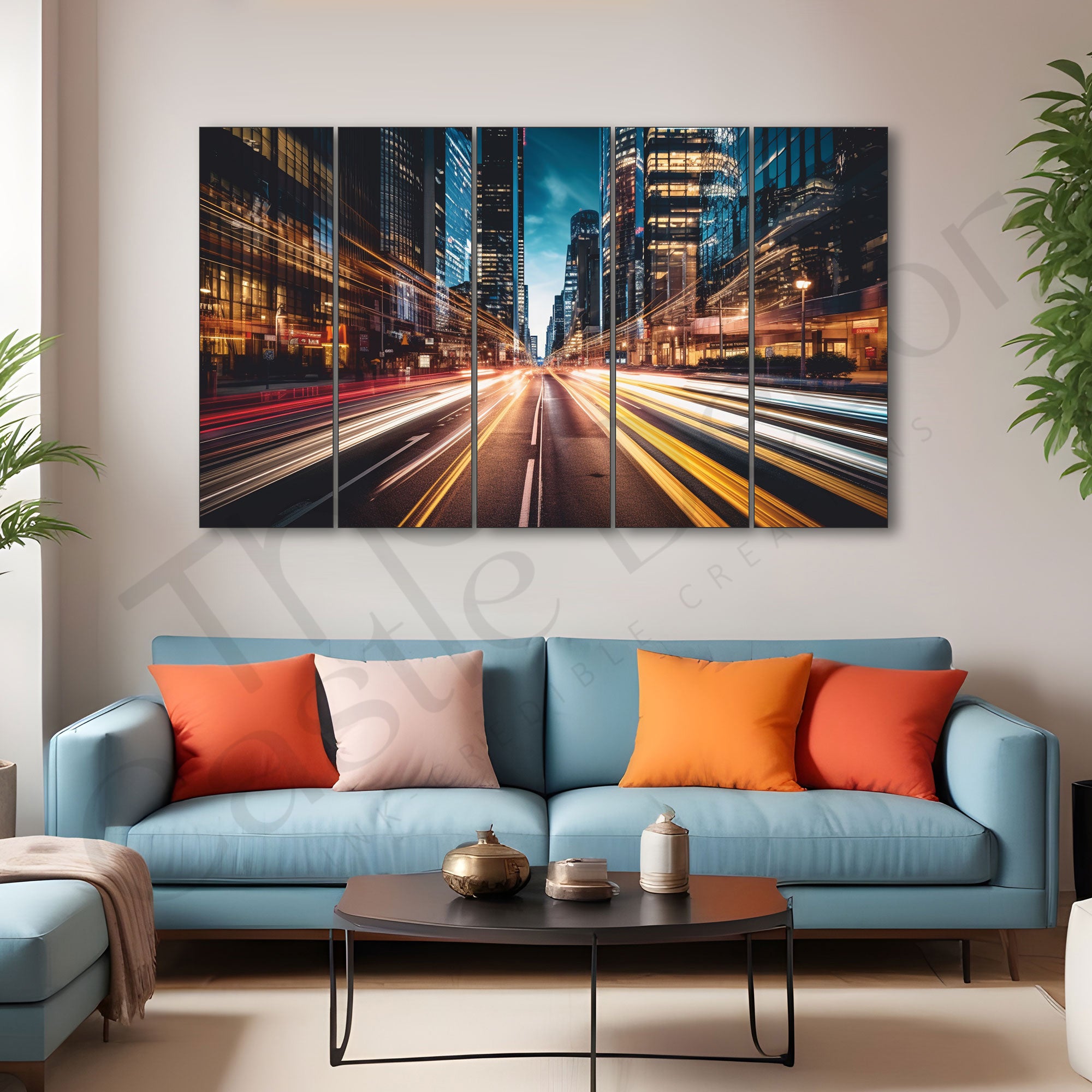 Fast Moving City Painting Set of 5 for Home Decoration