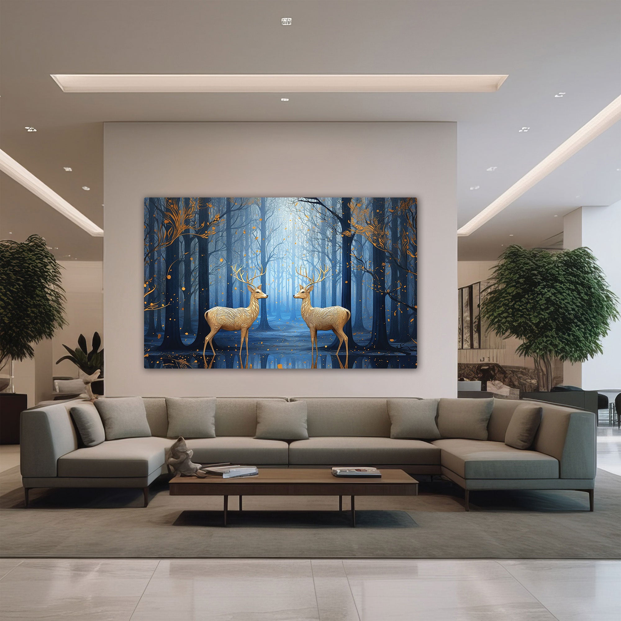 Golden deers Canvas painting with frame Big Size Wall Art for living room,Bedroom,Drawing room,Hotels