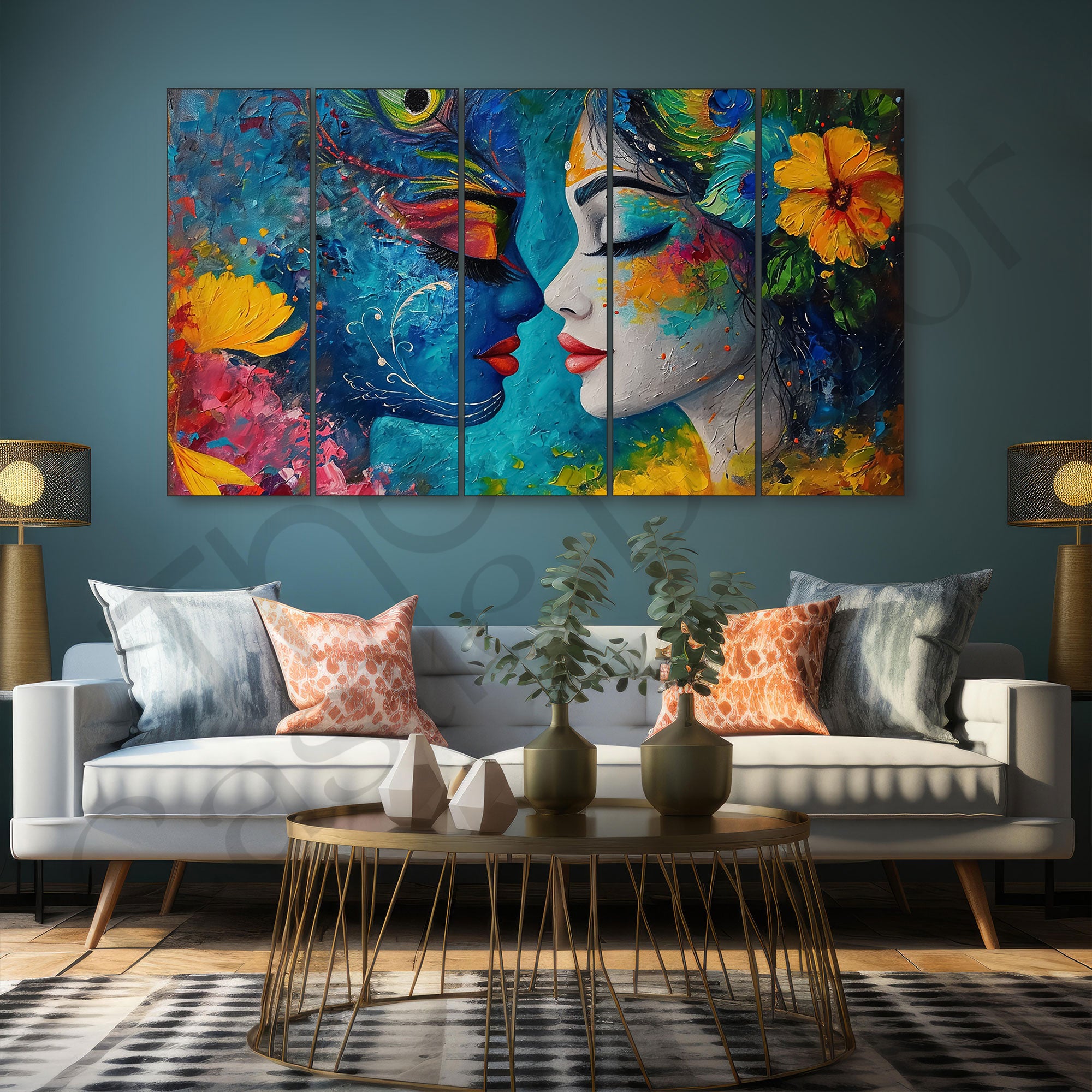 Radha Krishna Painting with frame Big Size Wall Art for living room,Bedroom,Drawing room,Hotels