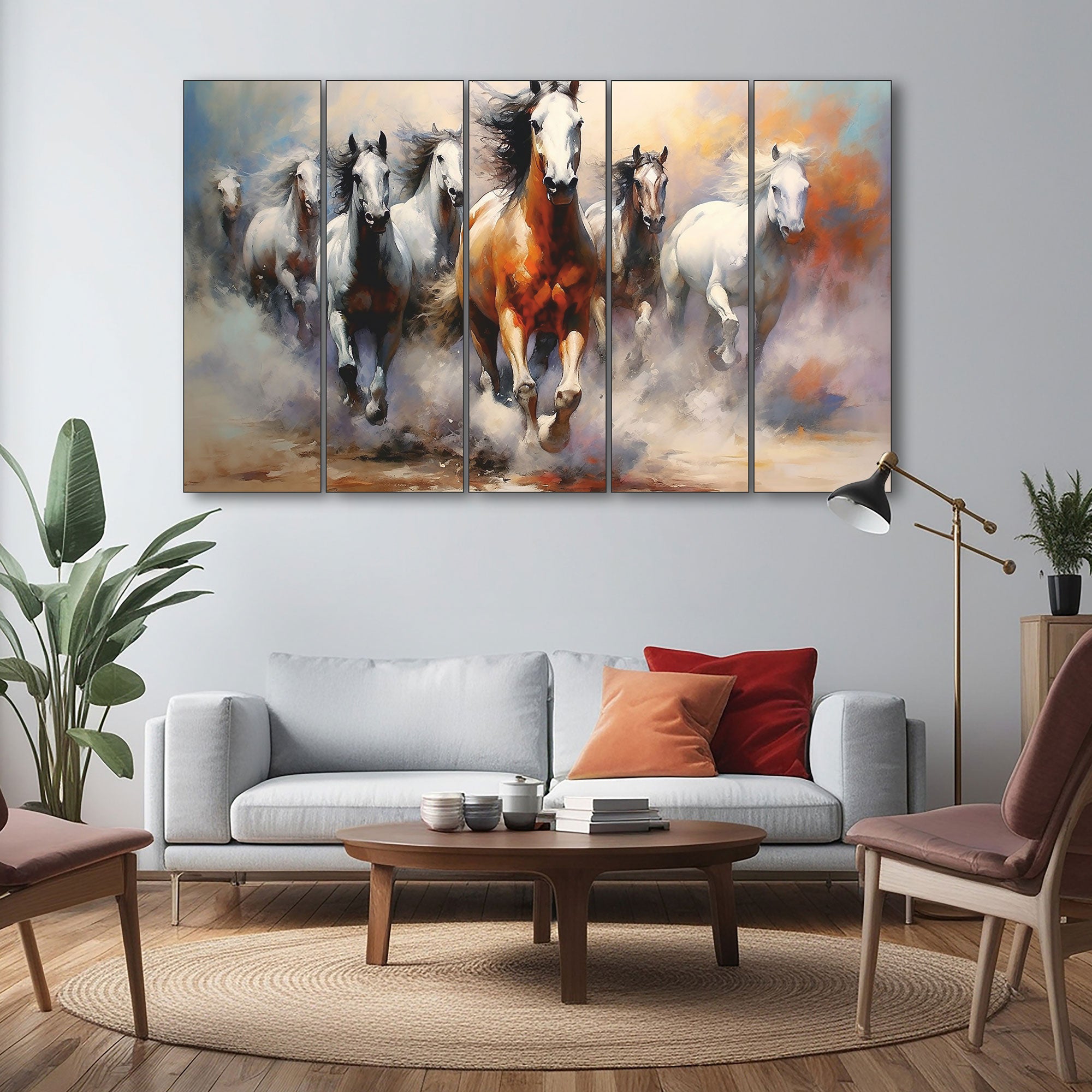7 Vaastu Running Horses Painting with frame Big Size Wall Art for living room,Bedroom,Drawing room,Hotels
