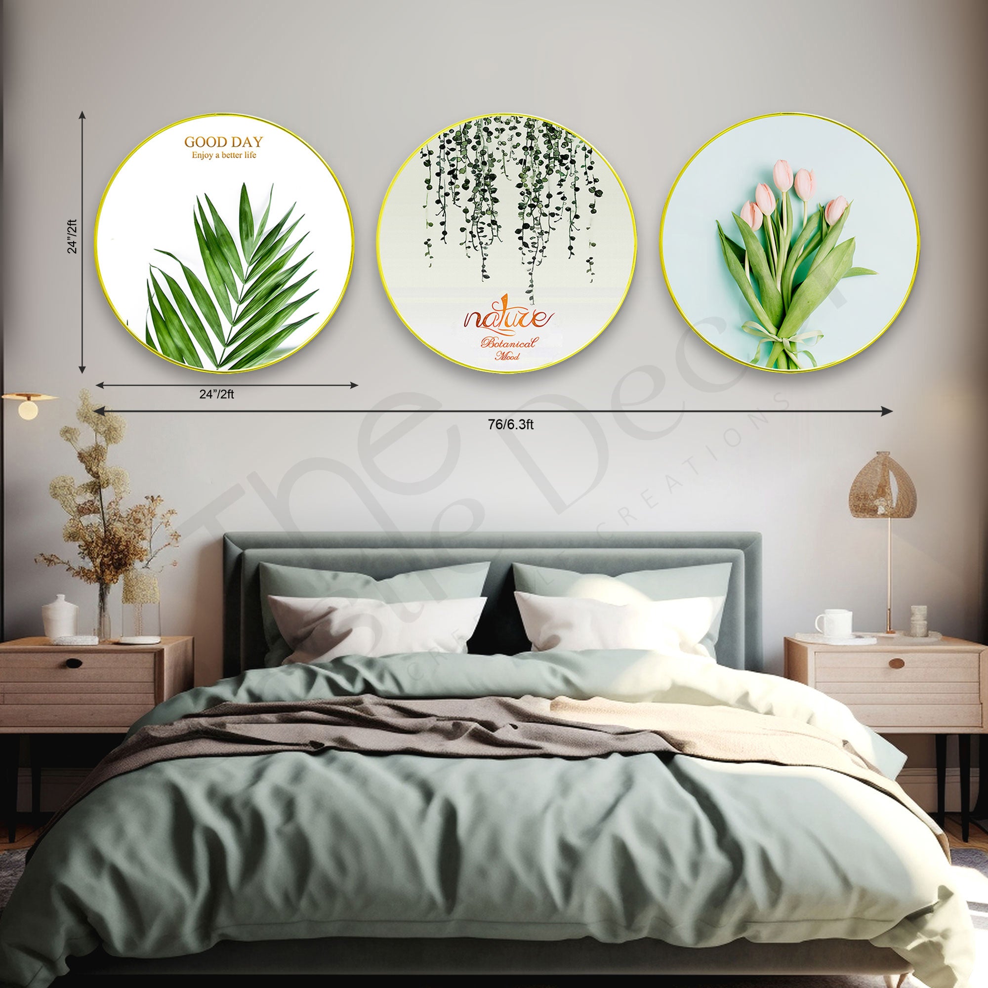 Flowers Sparkle Wooden Wall Plates Set of 3 for Home Decoration Art-57