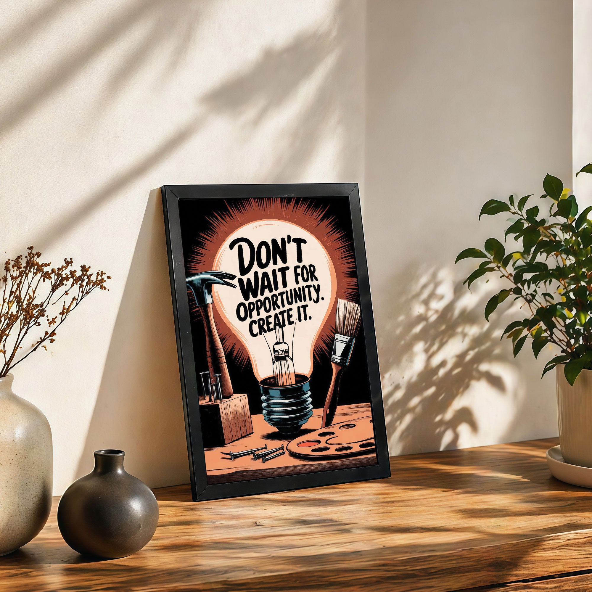 The Castle Decor Don’t Wait For Opportunity Create It Wall Art Frame | Inspirational Motivational Quote Wall Decor for Office & Home
