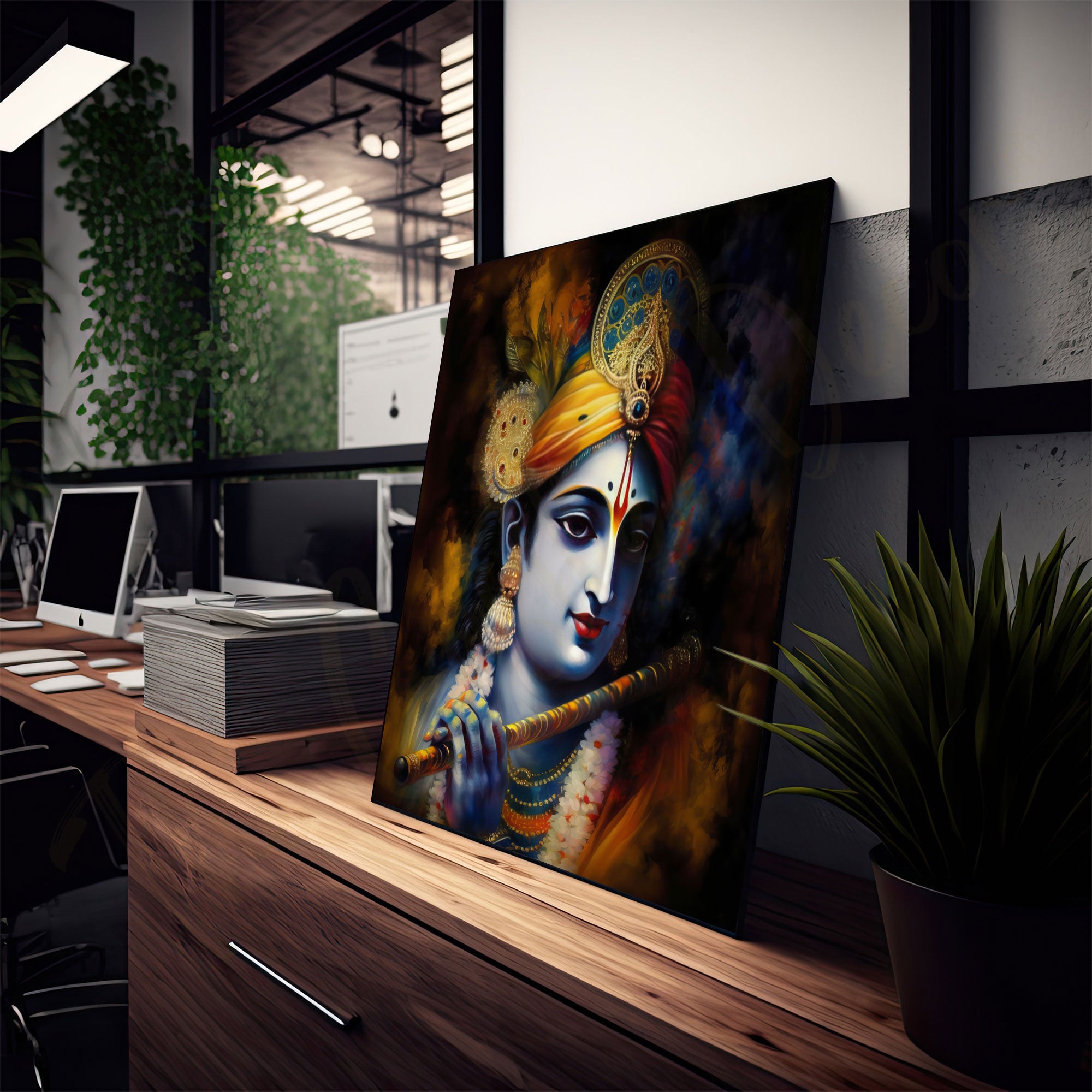Krishna painting with frame Big Size Wall Art for living room,Bedroom,Drawing room,Hotels