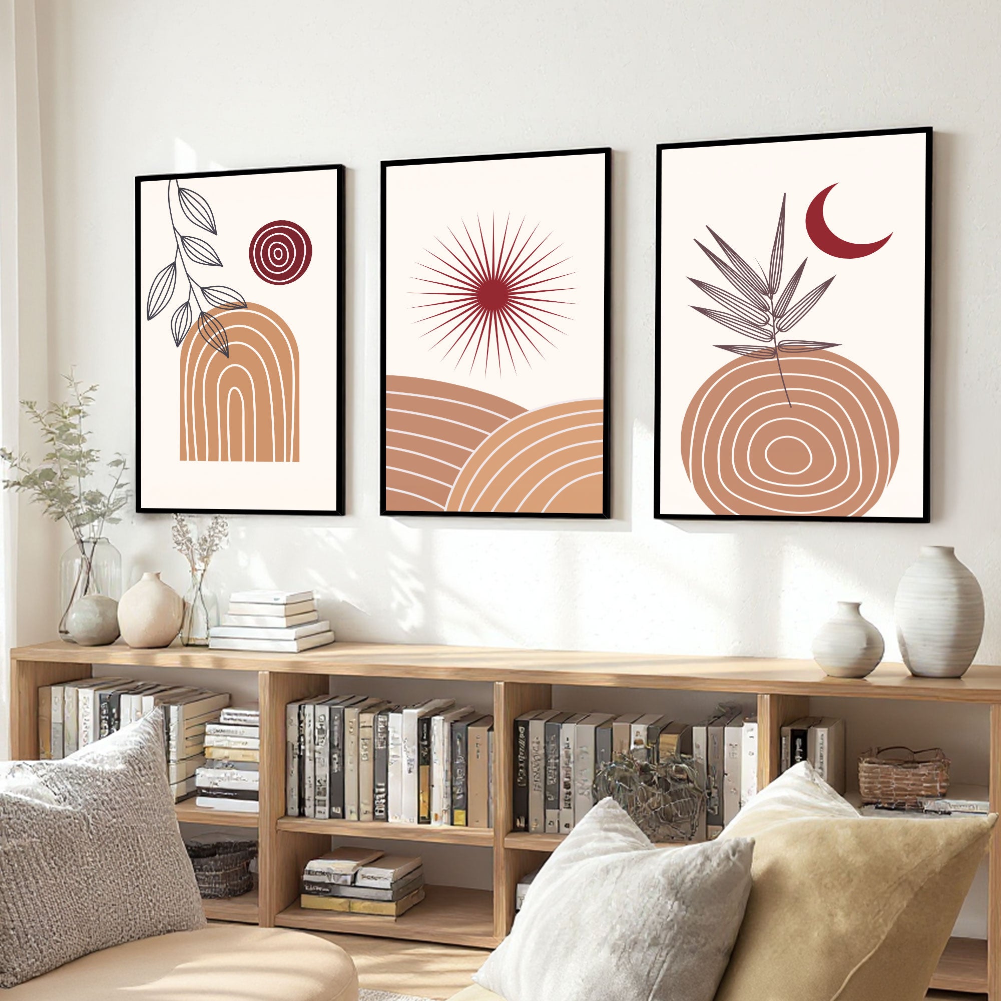 The Castle Decor Boho Wall Art for Living Room Big Size | Framed Abstract Botanical Paintings for Living Room & Bedroom | Modern Home Decoration & Perfect Gifting Option | Set of 3 (11×17 Inch Each) –2