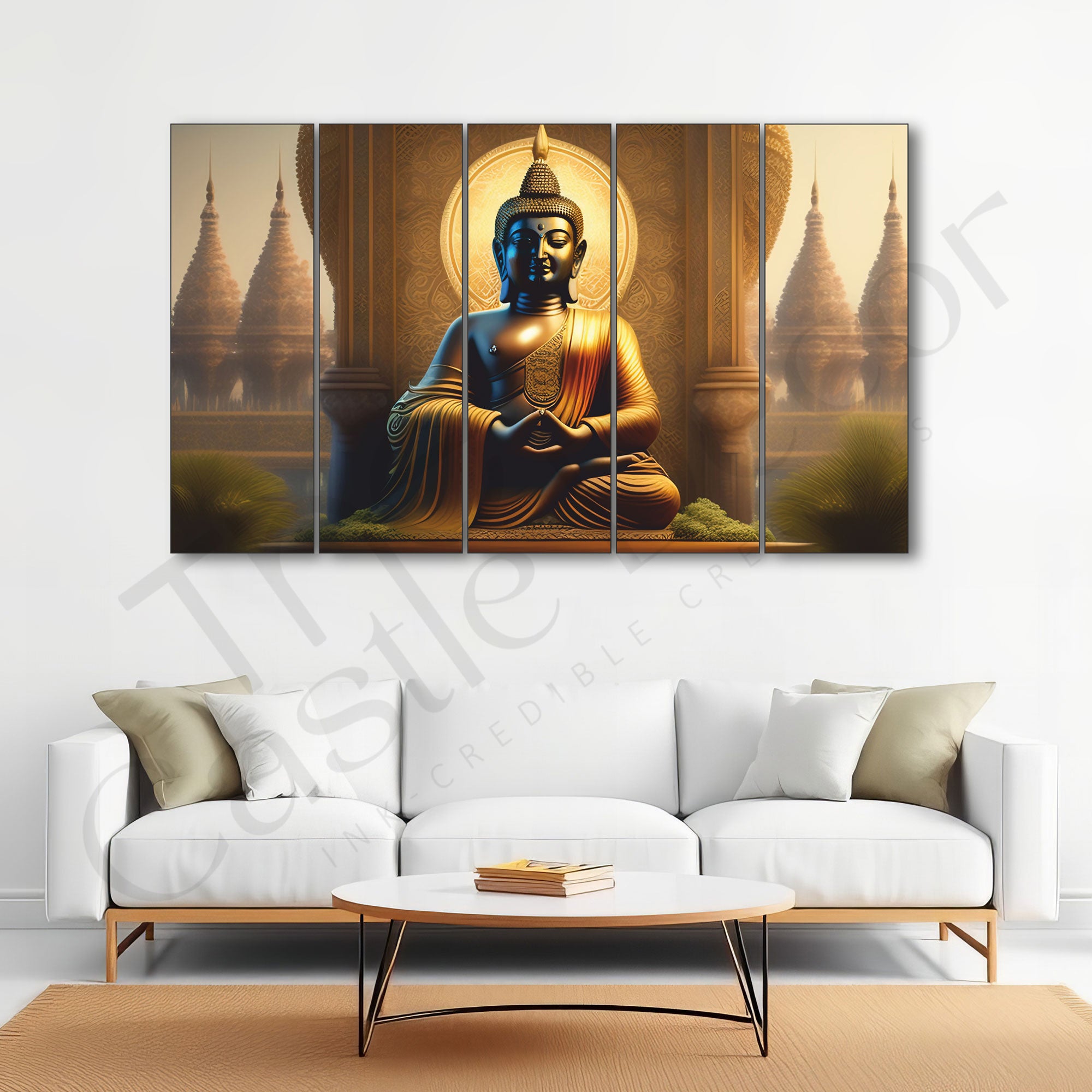 The Castle Decor Lord Buddha Wall Painting for Living Room Big Size - Meditating Gautam Buddha Painting Wall Decor Peaceful Art for Bedroom, Office, Hotels & Gifting - Wooden Framed