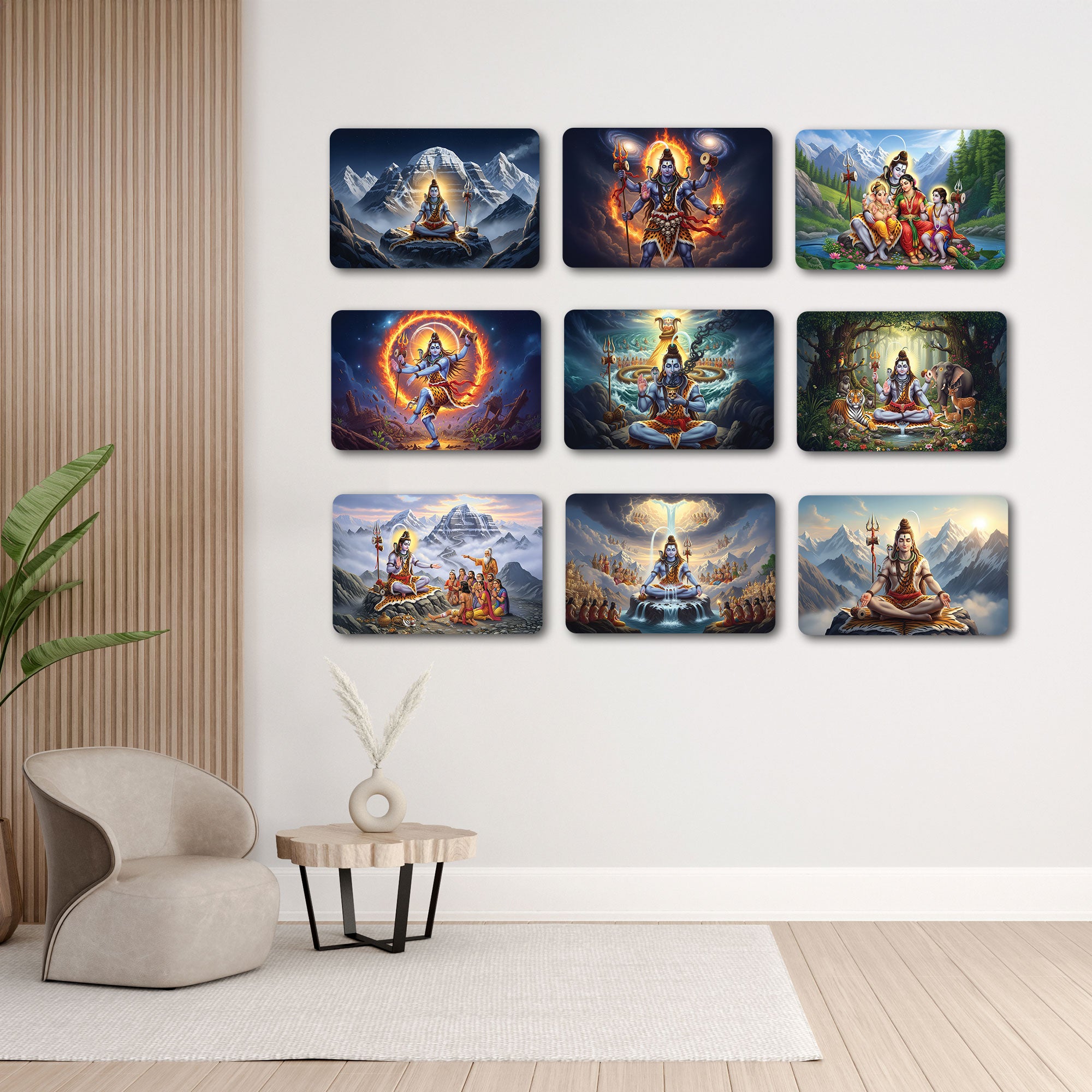 Lord Shiva Round Wall Art - Set of 9 Spiritual Decorative Panels for Home & Office