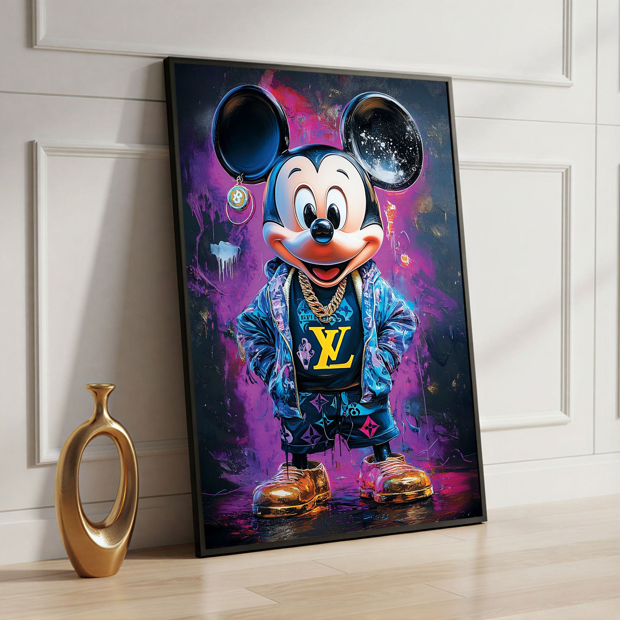 The Castle Decor Designer Cartoon Wealth Wall Art – Luxury Fashion Pop Art Character with Crypto Inspired Details, Premium Sparkle Finish, 20×30 Inch Office Wall Décor