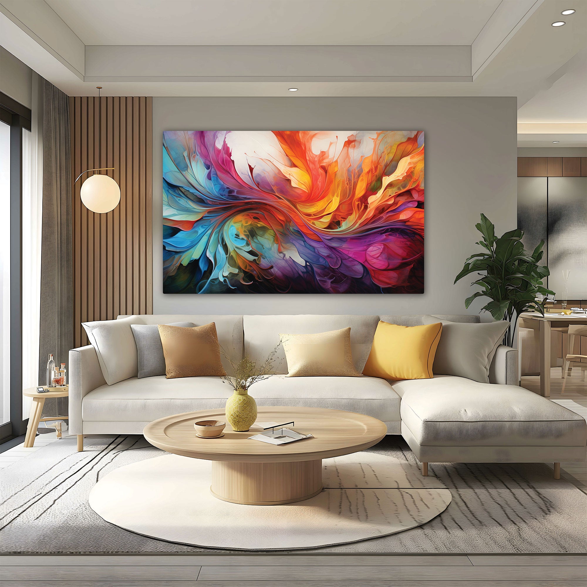 The Castle Decor multiclour abstract canvas/Sparkle painting with frame Big Size Wall Art for living room,Bedroom,Drawing room,Hotels-Wooden Framed-Digital Painting
