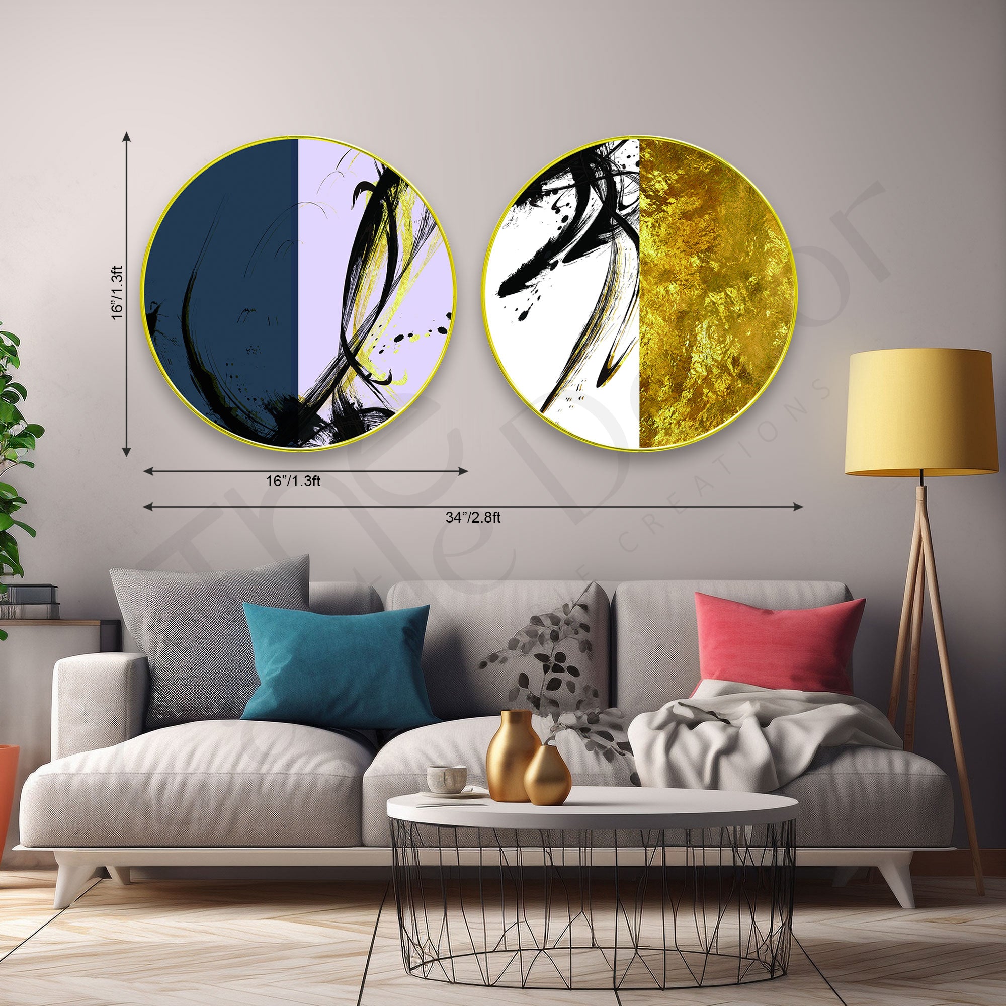 Abstract Sparkle Wooden Wall Plates Set of 2 for Home Decoration Art-48