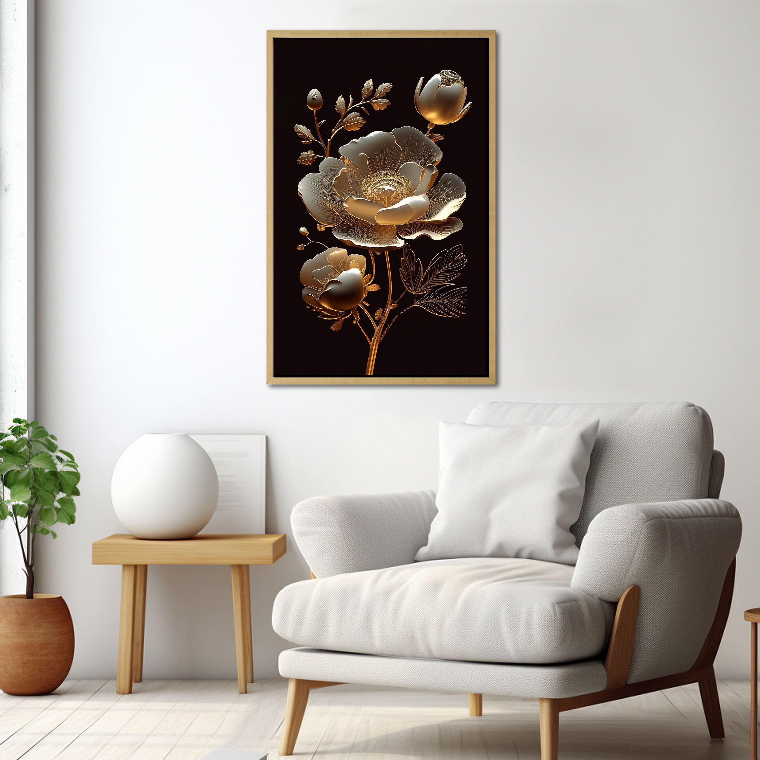 Golden flower Canvas painting with frame Big Size Wall Art for living room,Bedroom,Drawing room,Hotels