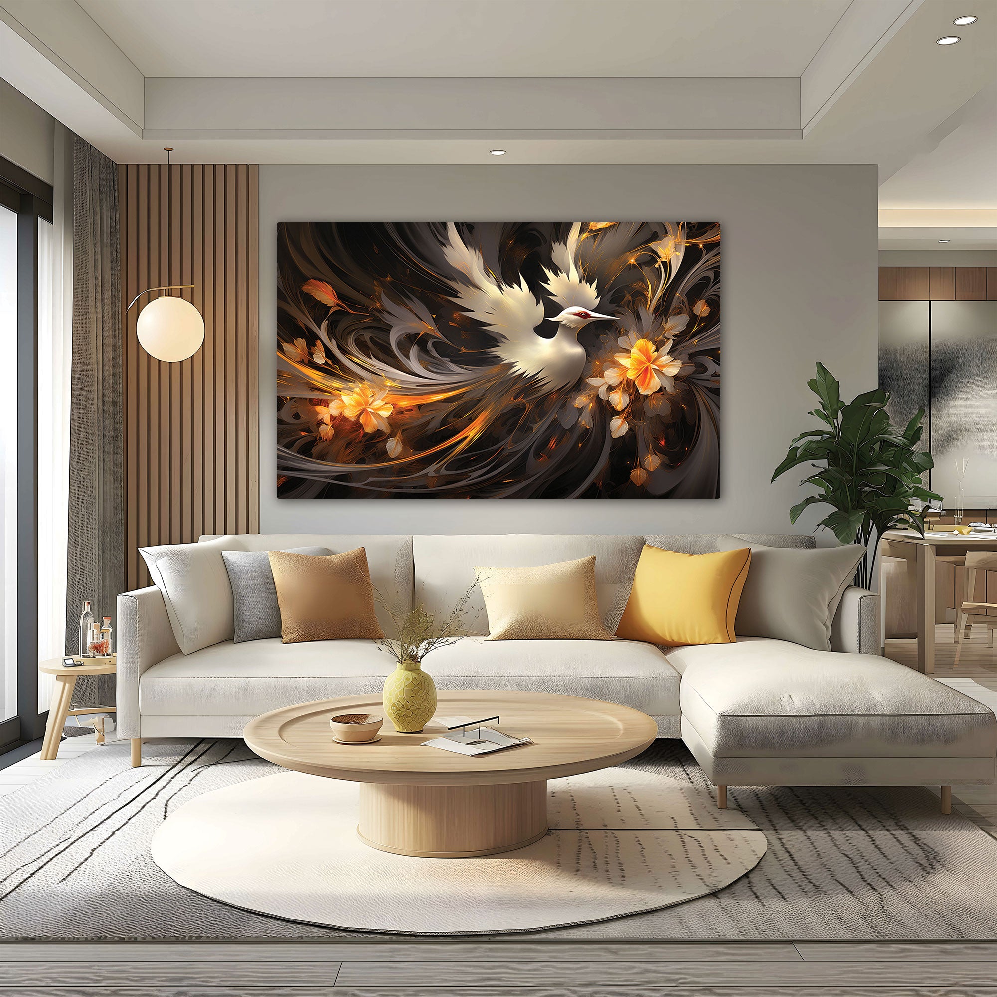 Golden bird Canvas painting with frame Big Size Wall Art for living room,Bedroom,Drawing room,Hotels