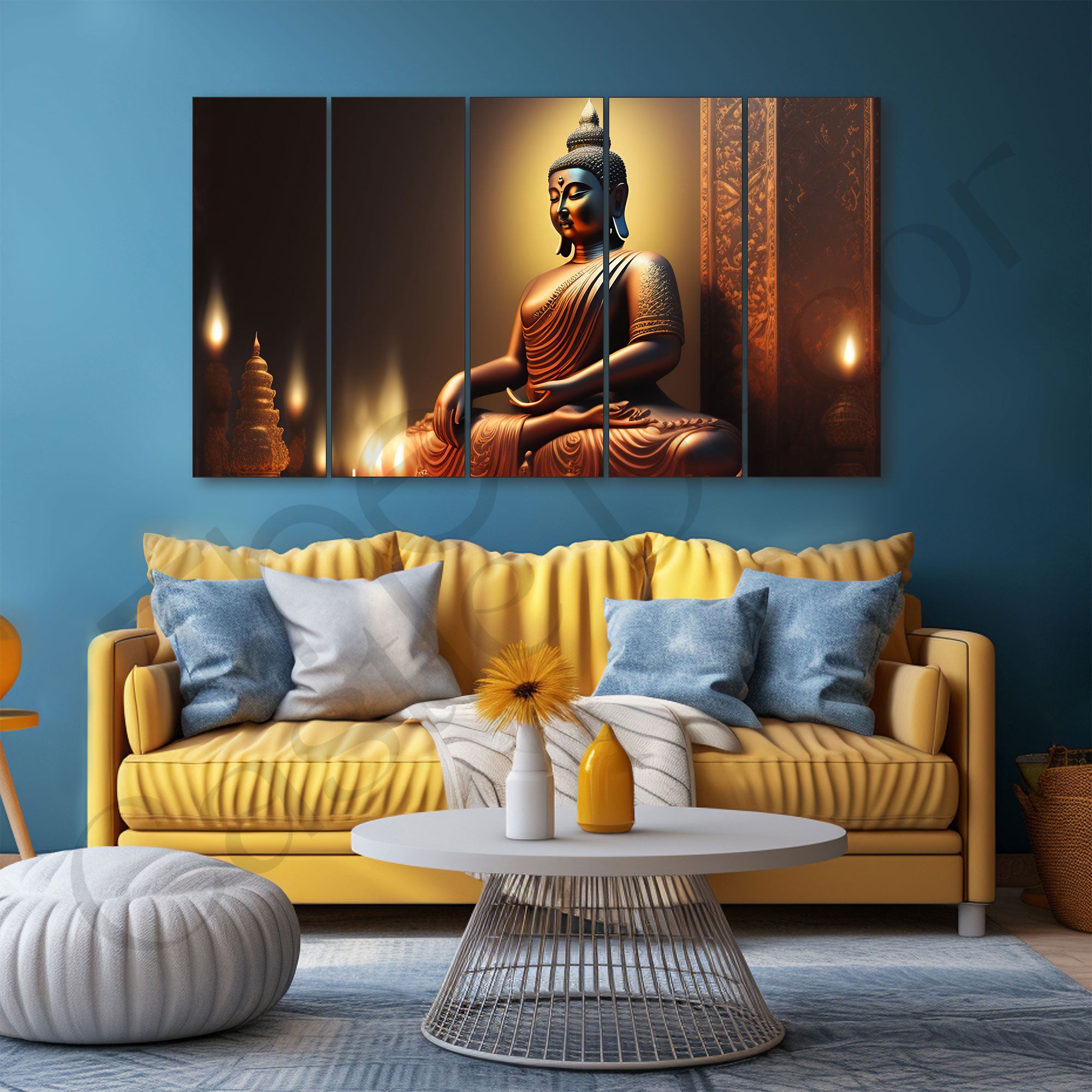 Lord Budha Painting with frame Big Size Wall Art for living room,Bedroom,Drawing room,Hotels