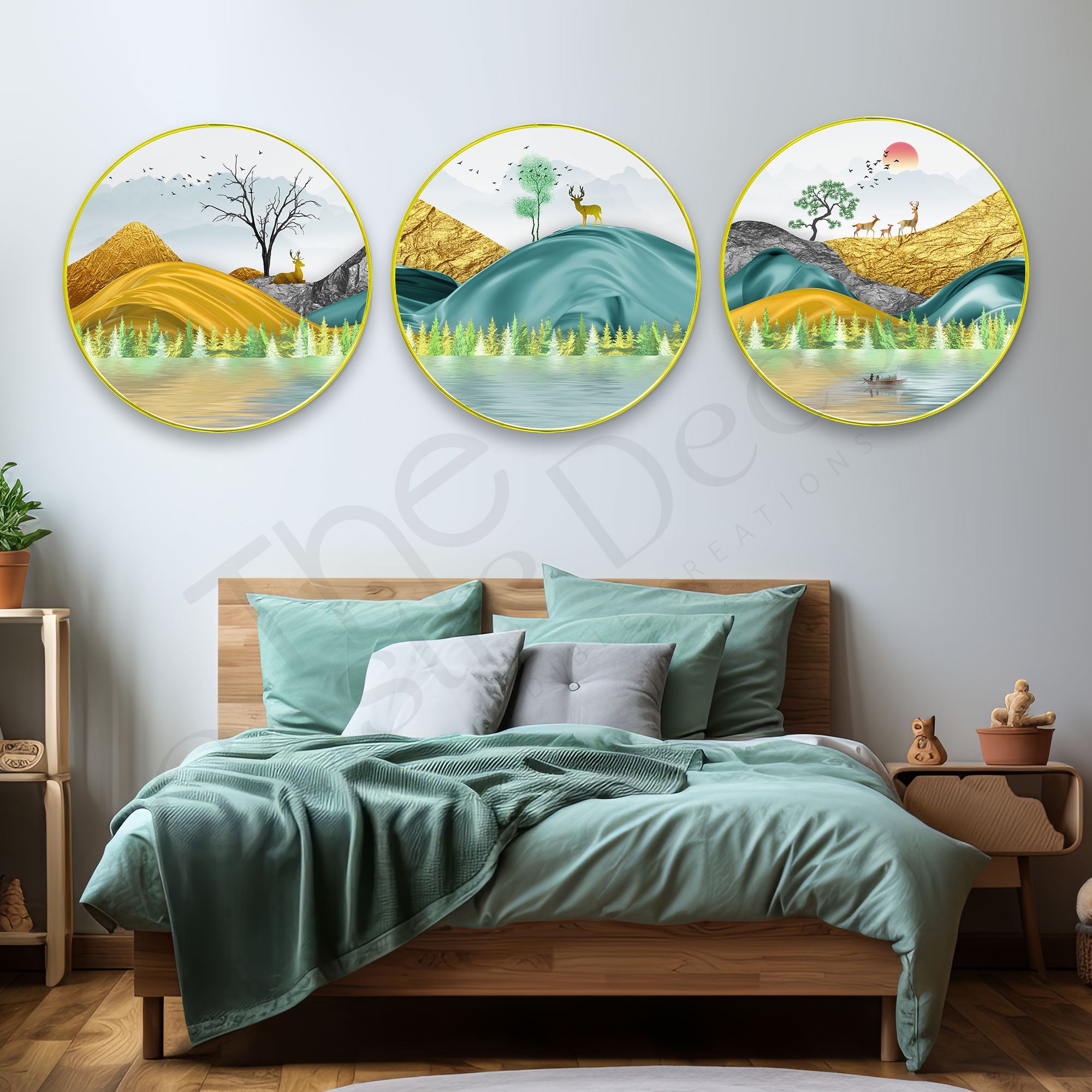 Deer Sparkle Wooden Wall Plates Set of 3 for Home Decoration Art-53