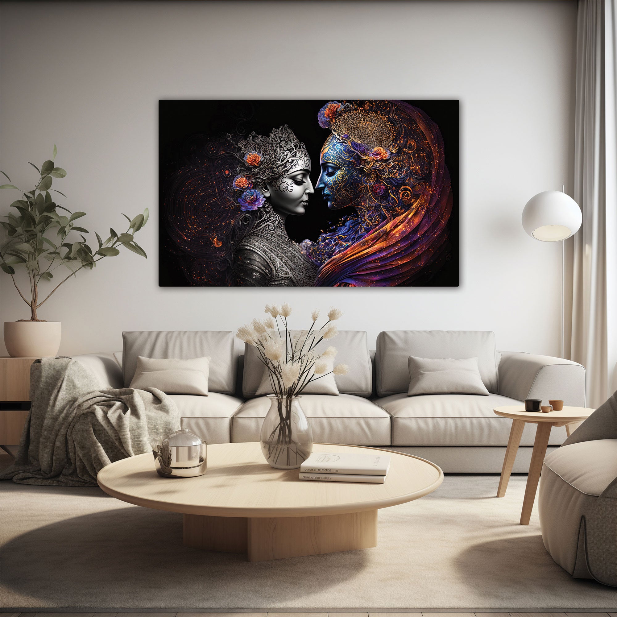 Radha krishana Canvas painting with frame Big Size Wall Art for living room,Bedroom,Drawing room,Hotels