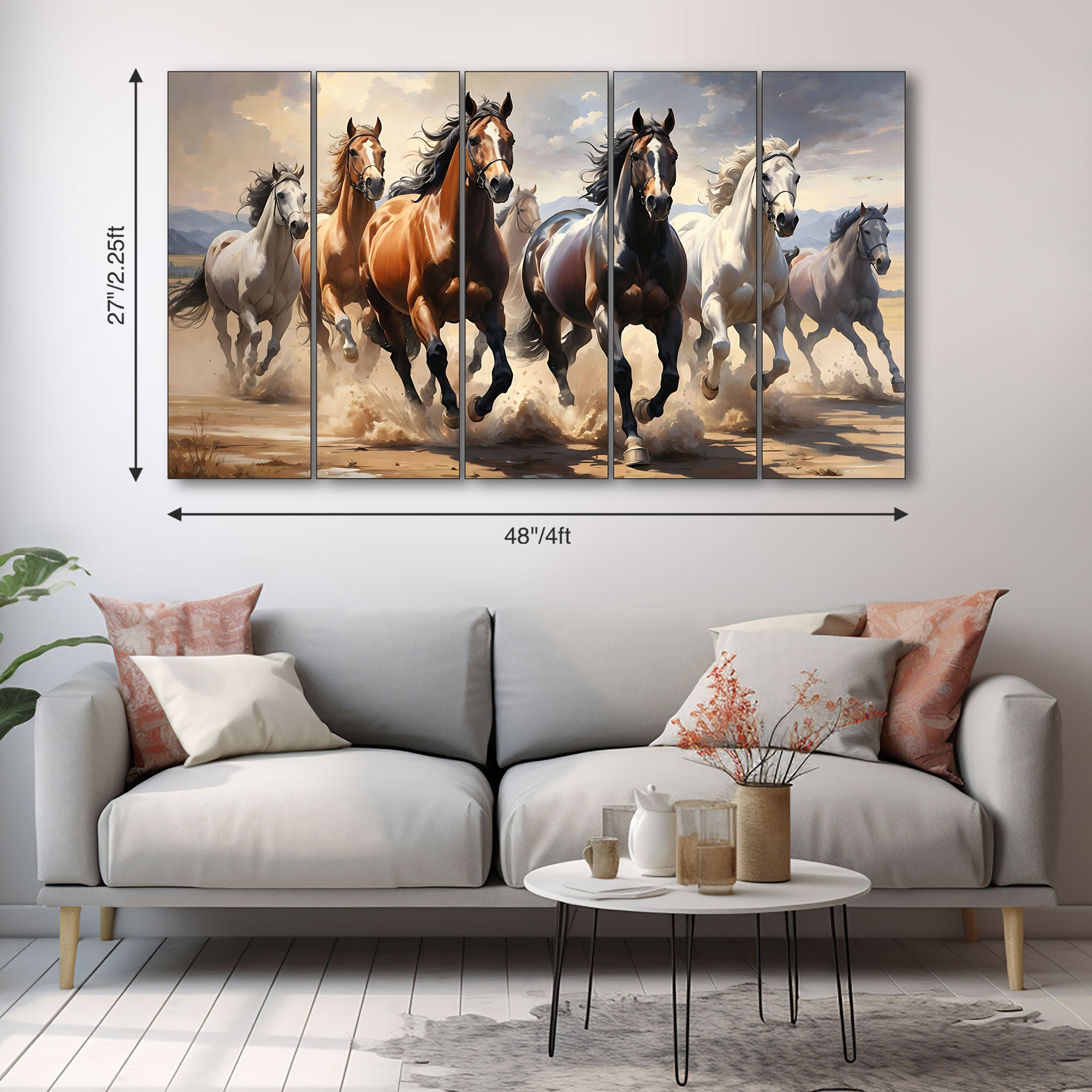 7 Vaastu Running Horses Painting with frame Big Size Wall Art for living room,Bedroom,Drawing room,Hotels