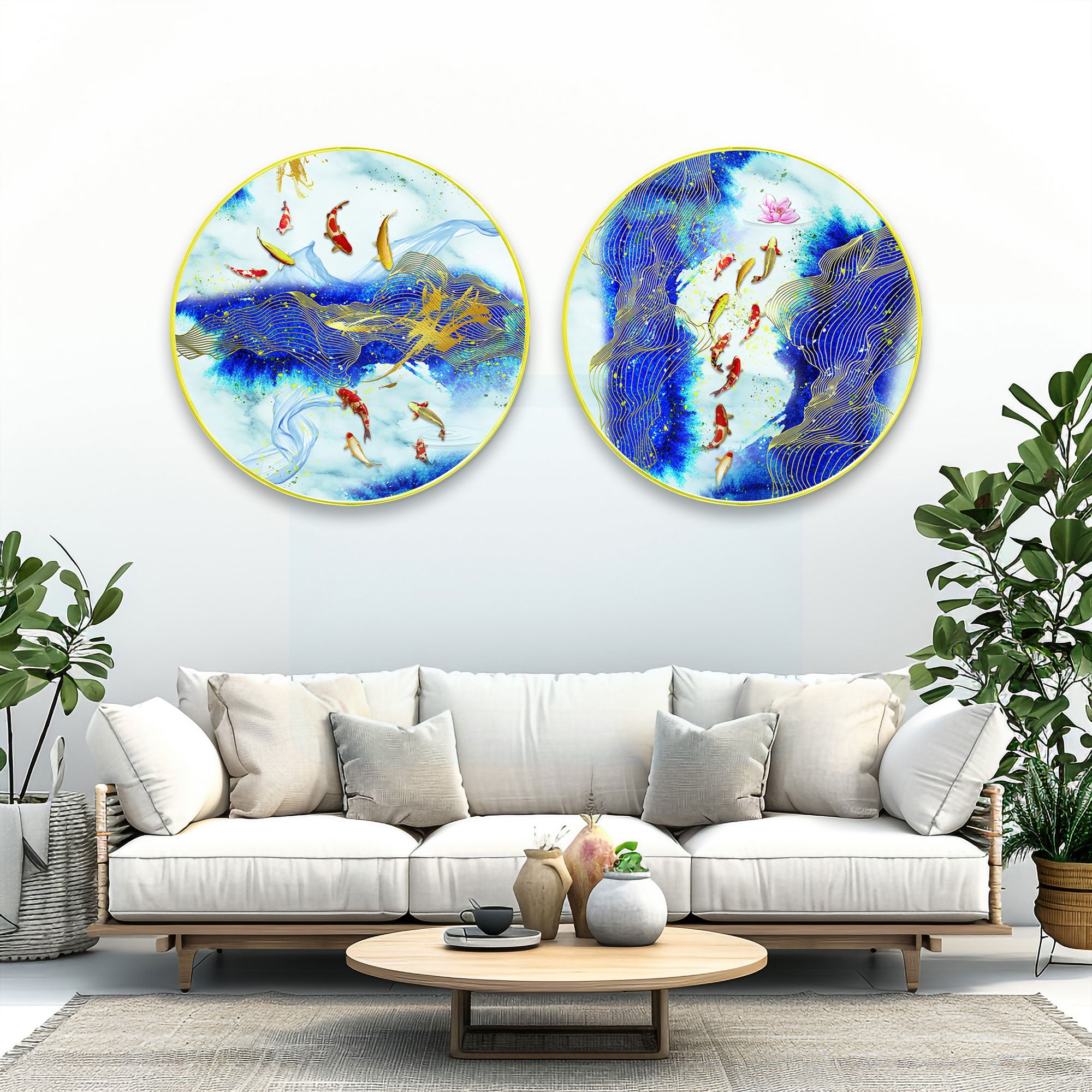 Fishes Sparkle Wooden Wall Plates Set of 2 for Home Decoration Art-38