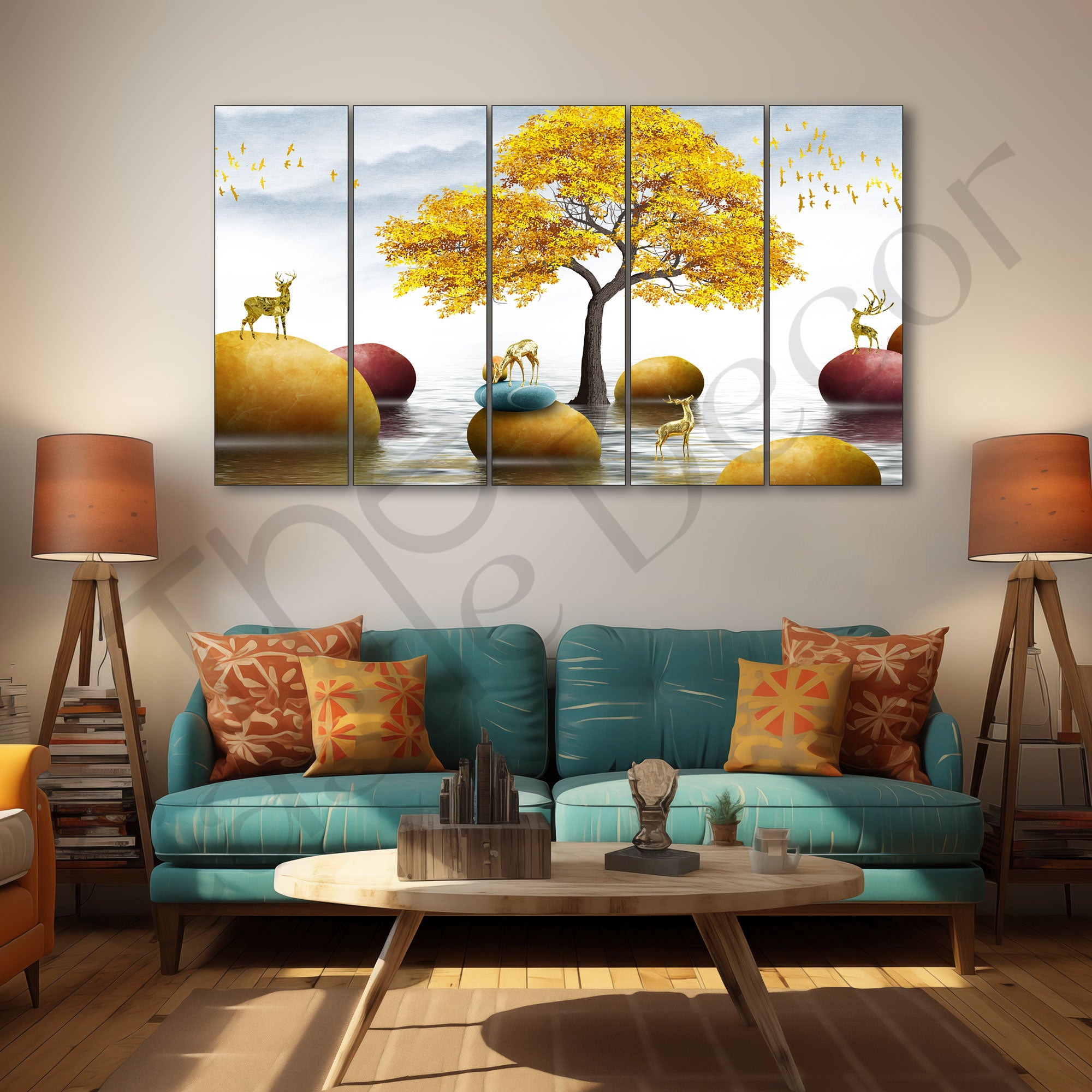 Golden Deer Painting with frame Big Size Wall Art for living room,Bedroom,Drawing room,Hotels