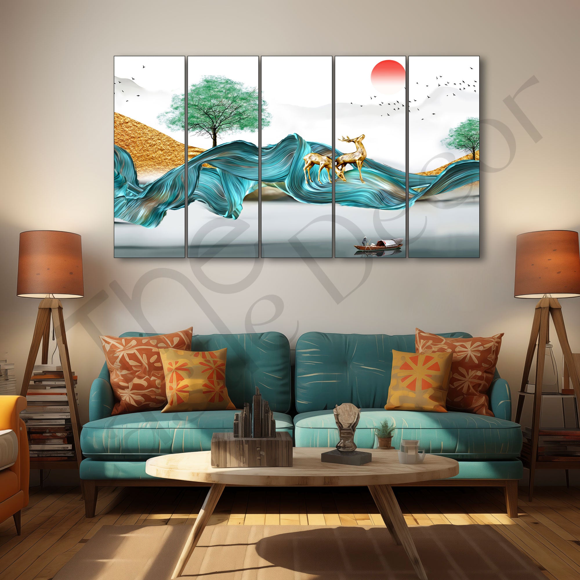 Golden Deer Painting with frame Big Size Wall Art for living room,Bedroom,Drawing room,Hotels