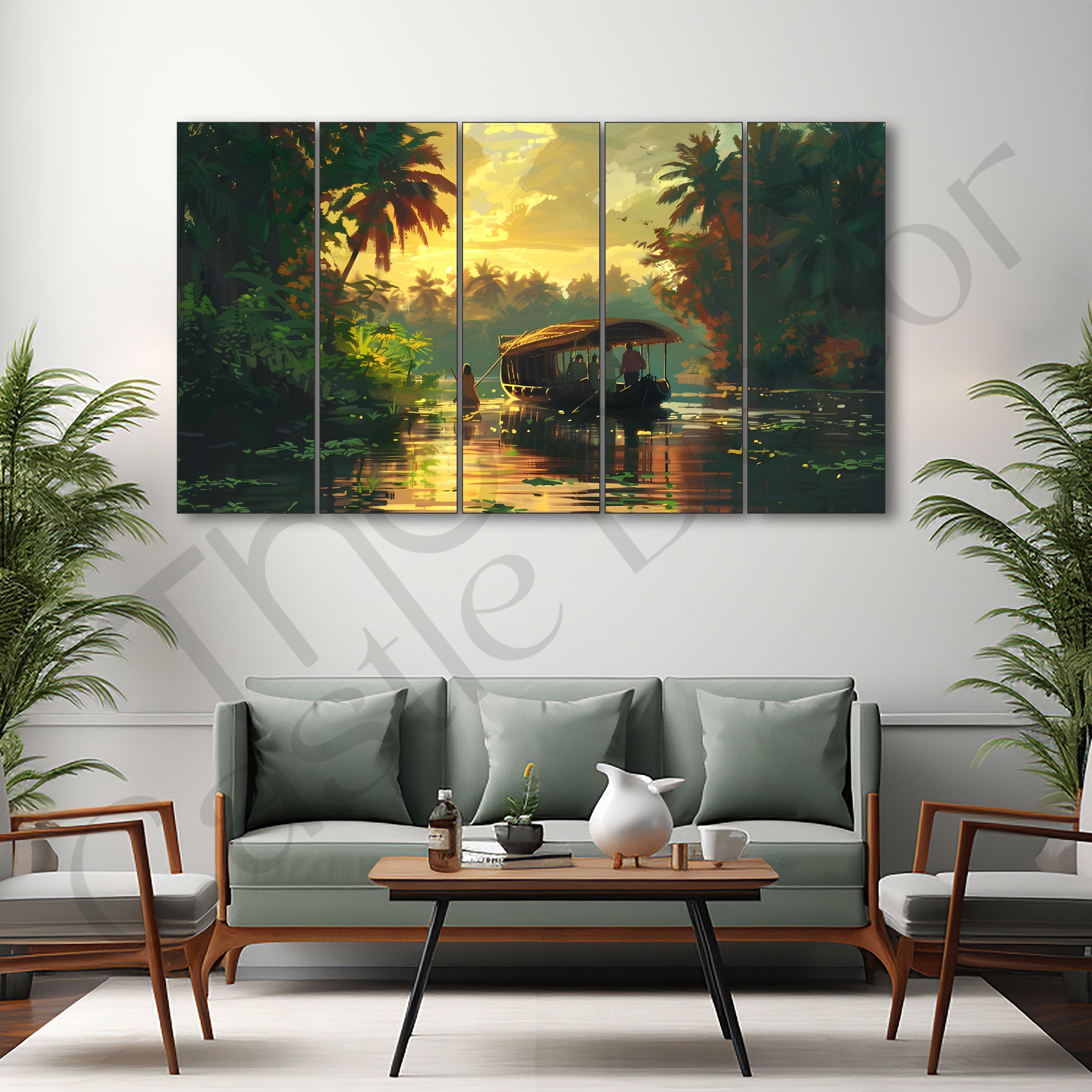 Kerala Boat Painting with frame Big Size Wall Art for living room,Bedroom,Drawing room,Hotels