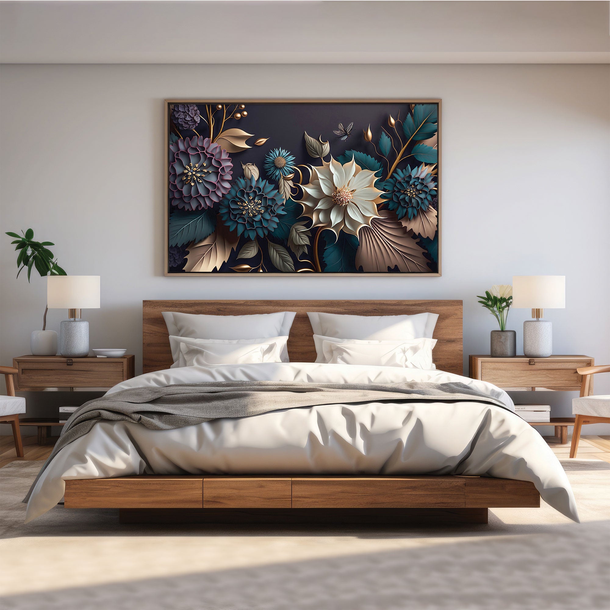 3D flowers Canvas painting with frame Big Size Wall Art for living room,Bedroom,Drawing room,Hotels